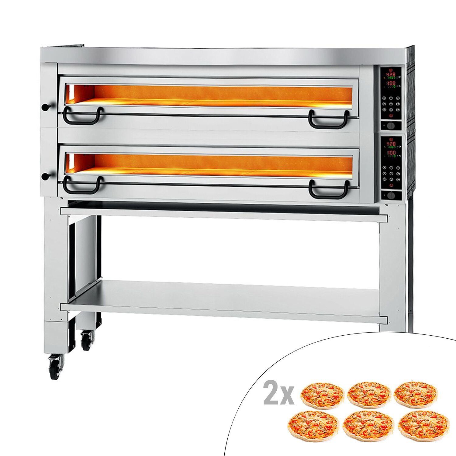 Four à pizza électrique Power – 6+6 x 34 cm – Digital – incl. hotte, support inférieur et roulettes