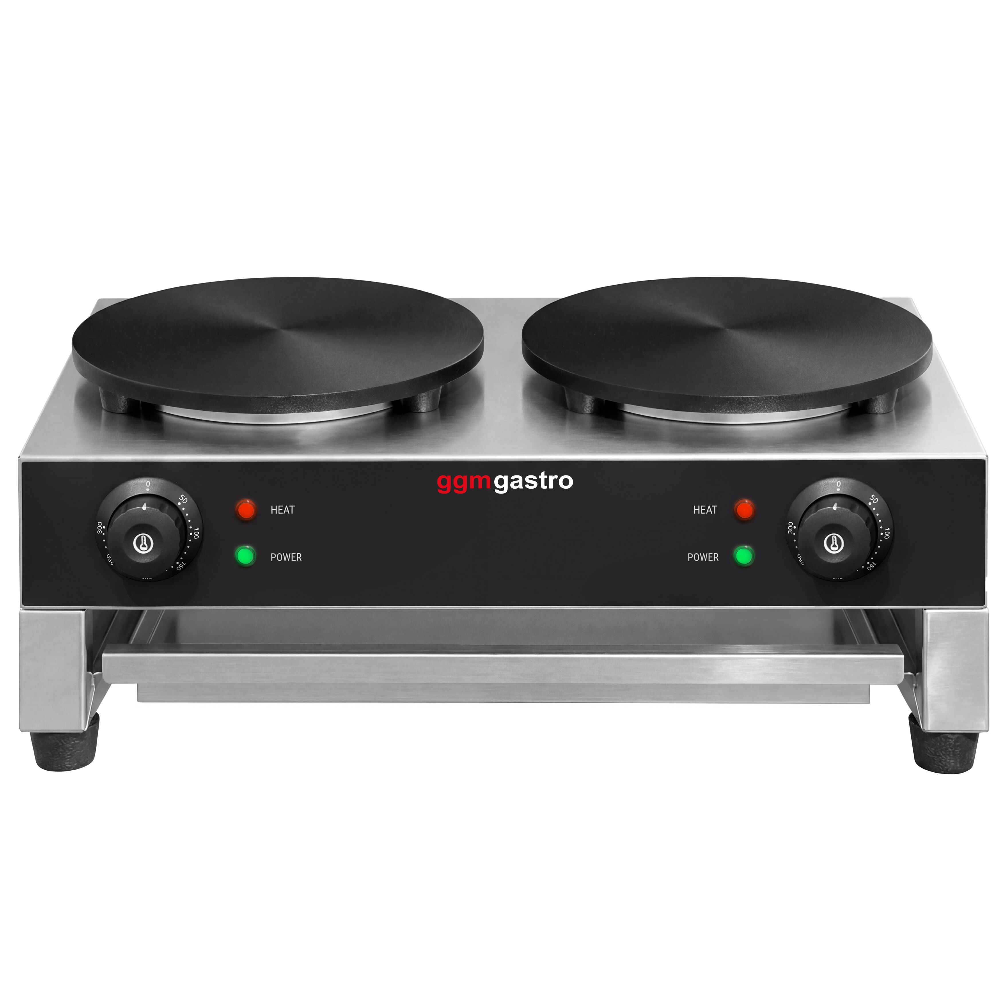 Crêpière professionnelle - Thermostat réglable - Double - Ø 400mm incl. râteau à crêpes
