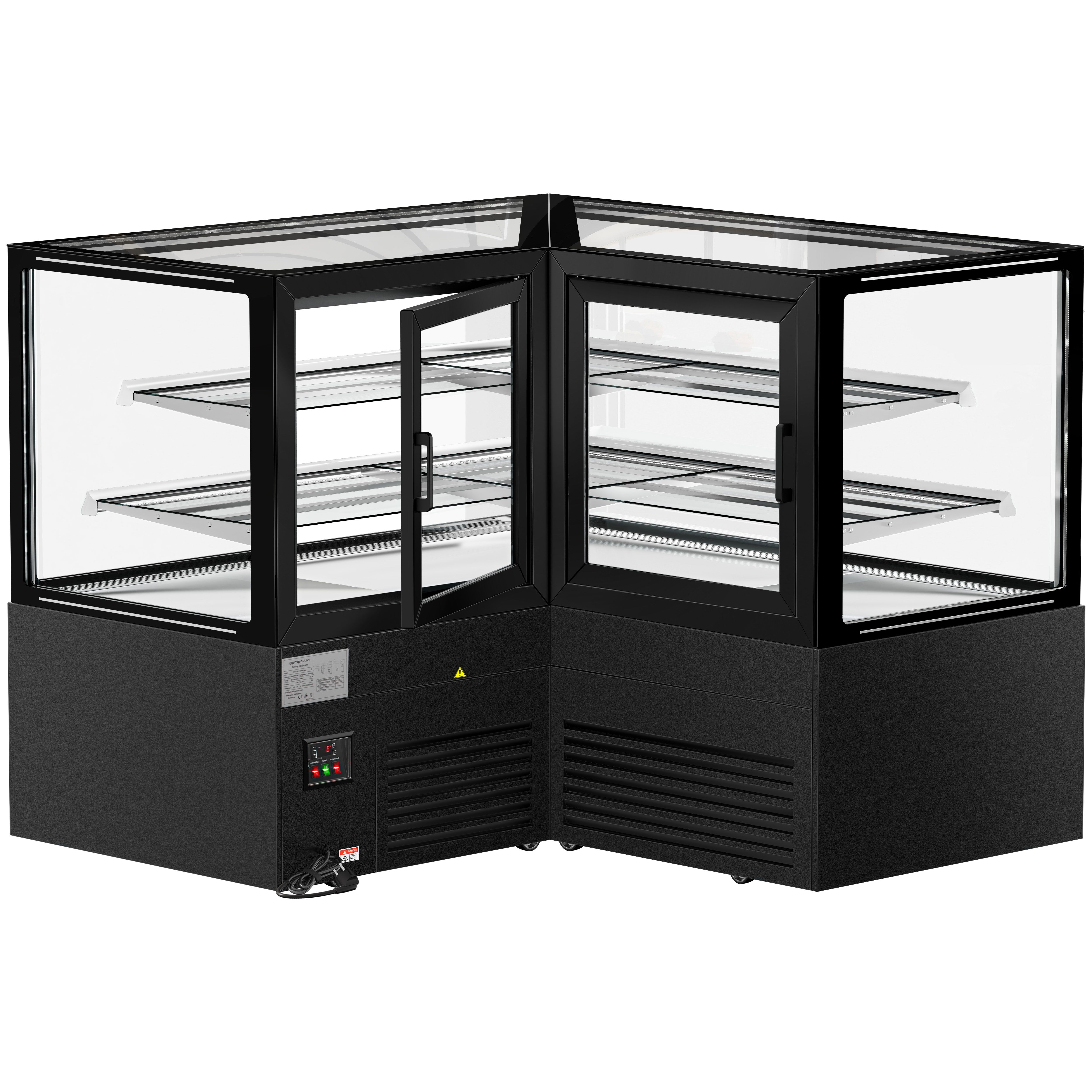 Vitrine à pâtisserie réfrigérée MADRID - 735L - 1500mm - Double vitrage - avec 2 étagères en verre - portes battantes arrière - pour pâtisseries - Noir mat