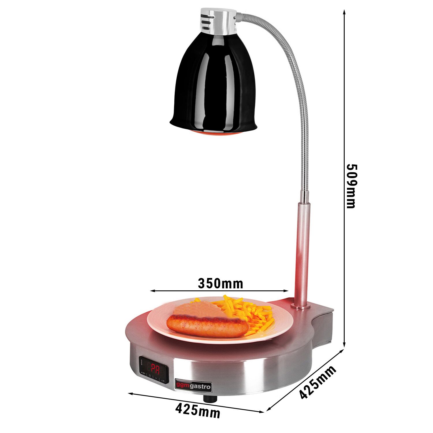 Warmhalteplatte Edelstahl mit Infrarot-Wärmelampe - 650 Watt