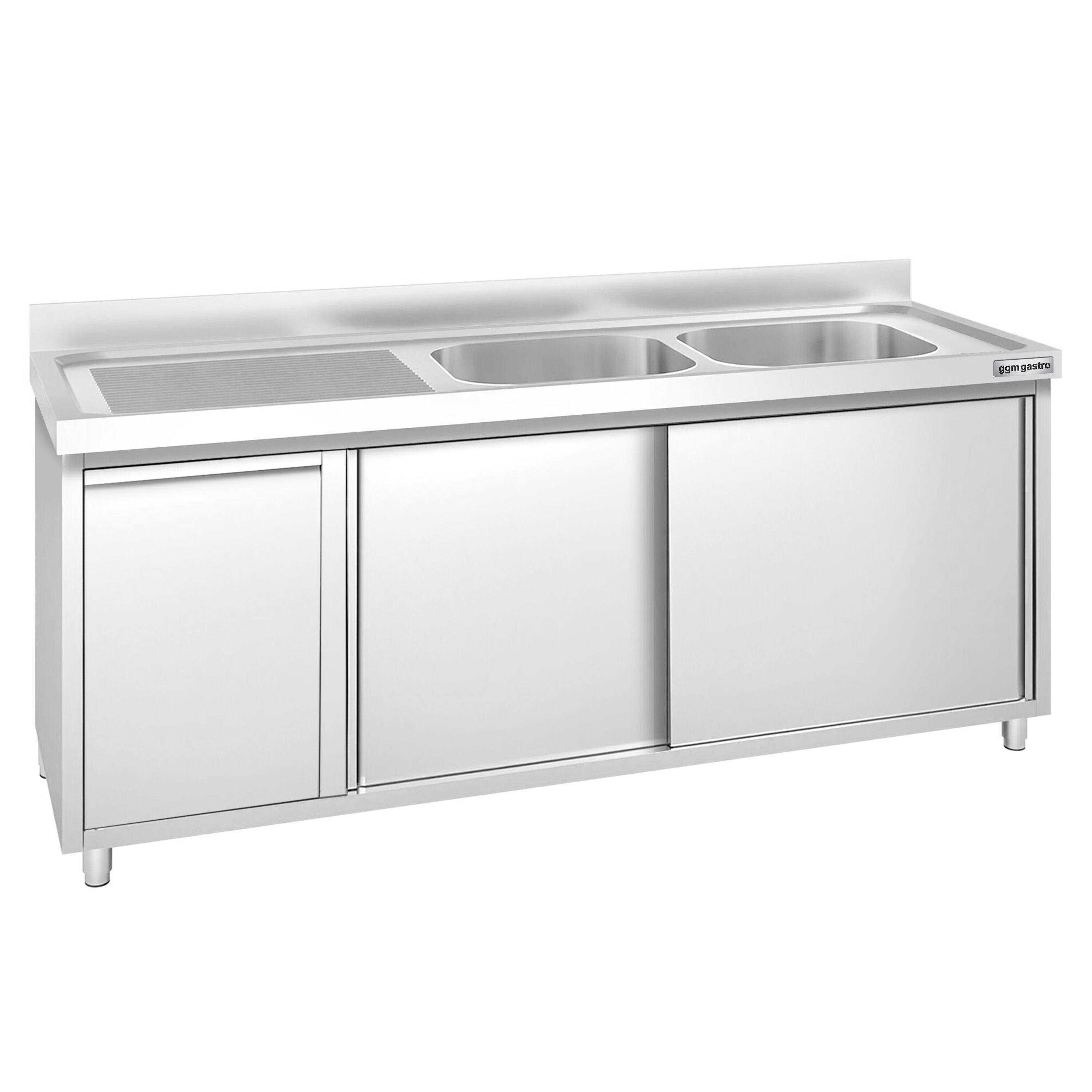Meuble plonge PREMIUM - 2000x600mm - avec poubelle intégrée et 2 bacs