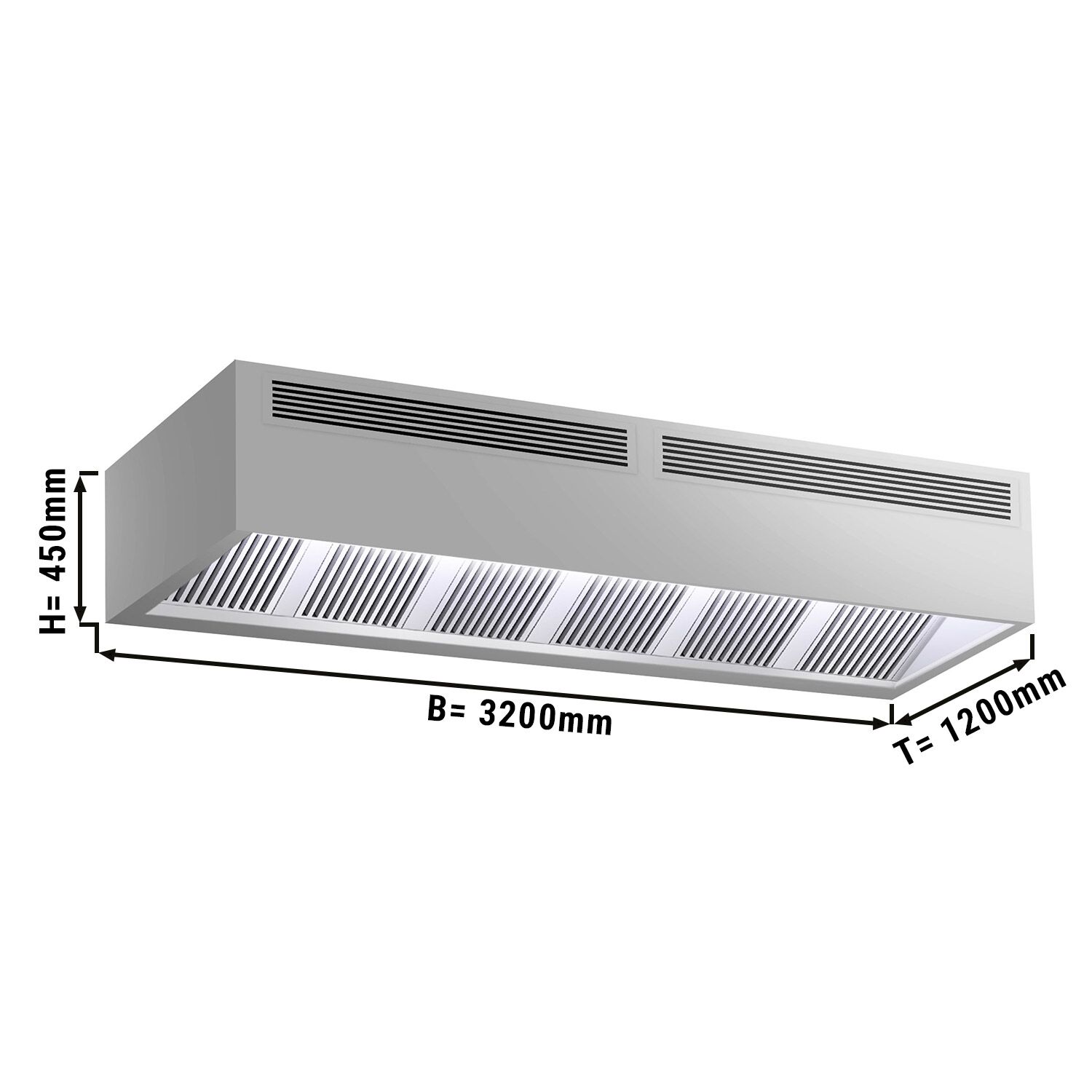 Hotte caisson à induction – 3200 mm – sans moteur – avec filtre