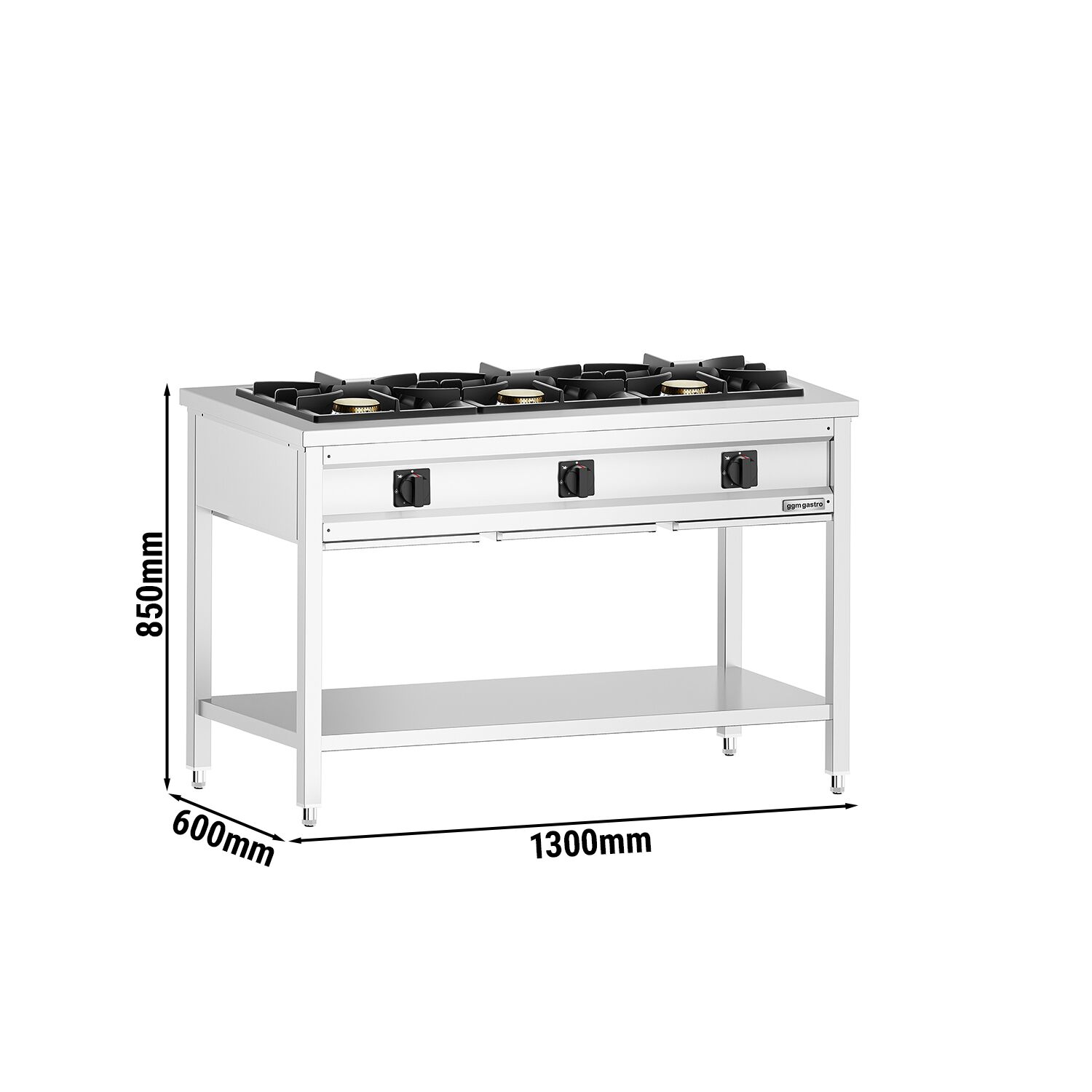 Fourneau à gaz – 25,5 kW – 3 brûleurs – ouvert avec socle de base & tiroir de récupération