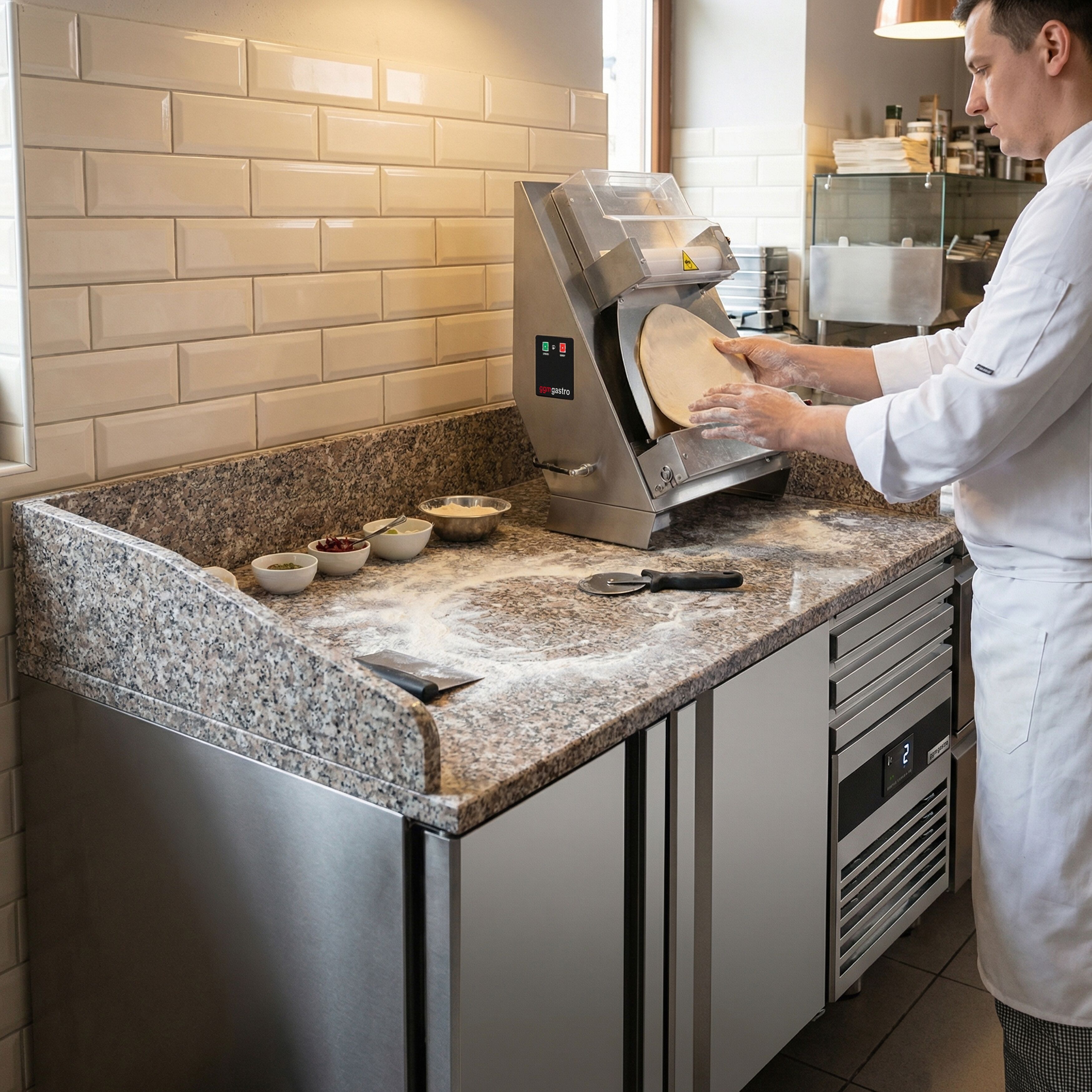 Table réfrigérée à pizza PREMIUM - 1600x800 mm - avec 2 portes & 3 tiroirs