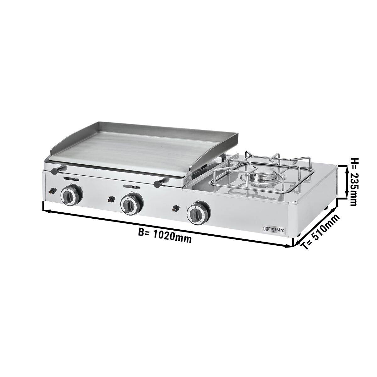 Gas Bratplatte mit Gasherd - 8,7 kW - Bratfläche: 583x395mm
