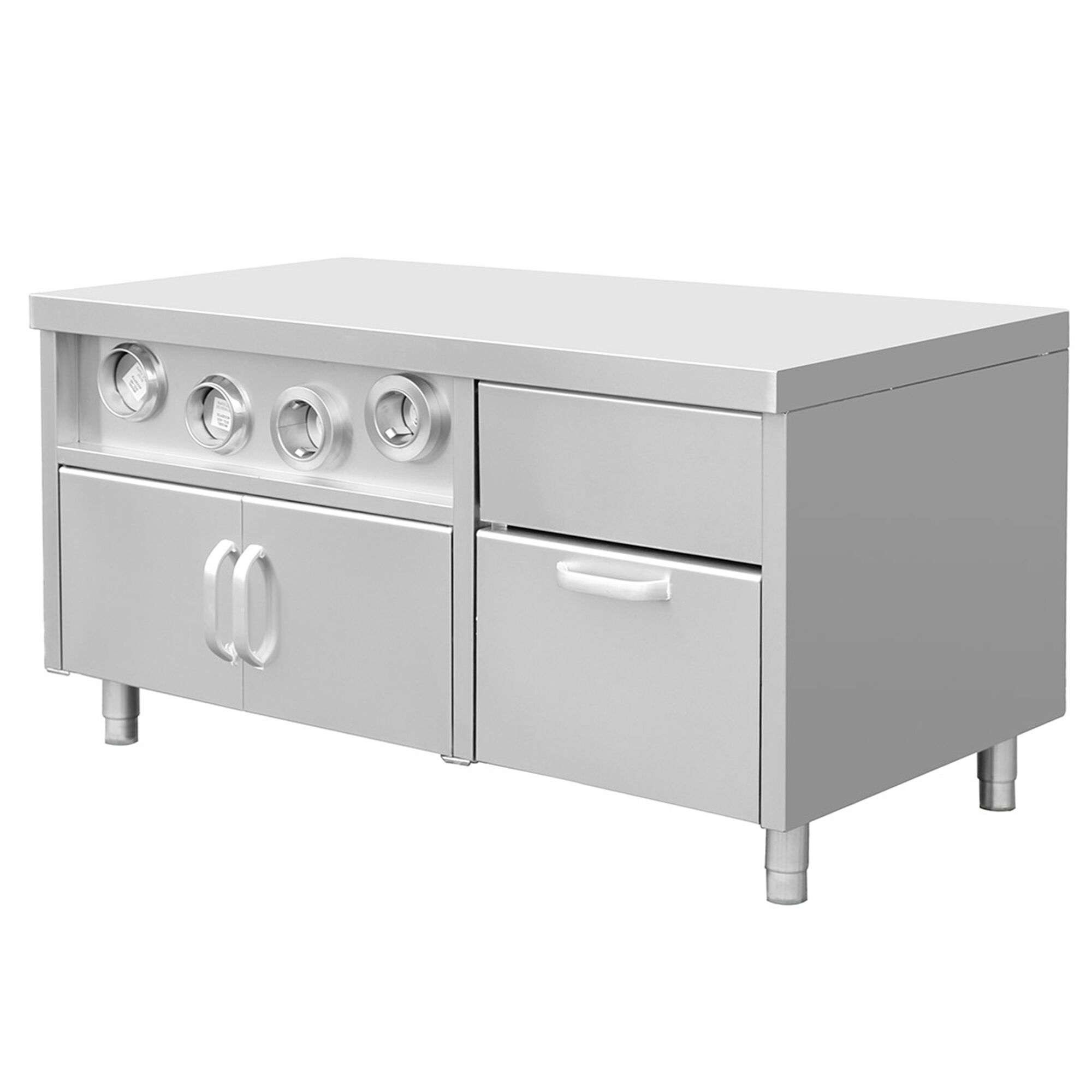 Meuble bas pour distributeur de boissons avec porte-gobelets & compartiment à glaçons - 1,5 m