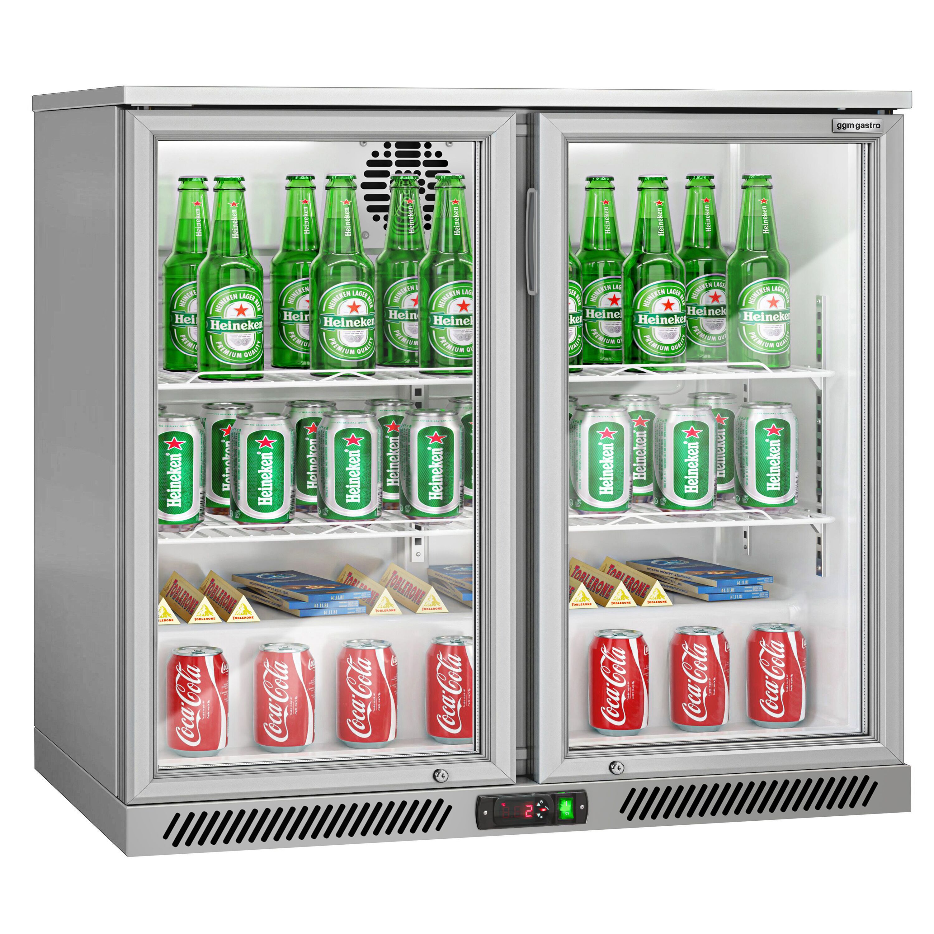 Réfrigérateur de bar – 900 mm – 220 litres – avec 2 portes vitrées battantes – Gris