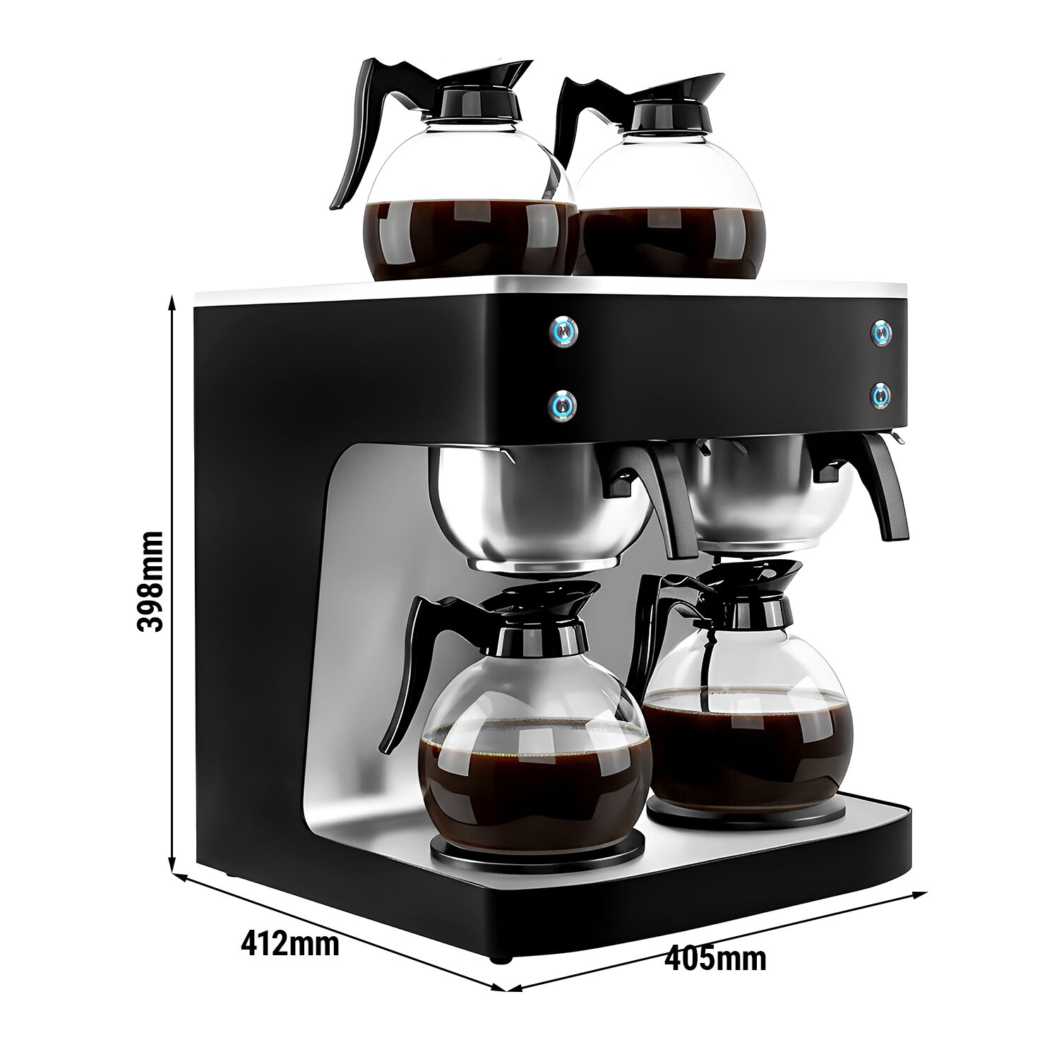 Machine à café filtre professionnelle - 2x 1,8L - 4,04 kW - remplissage manuel - avec 4 plaques chauffantes - incl. 2 pichets en verre
