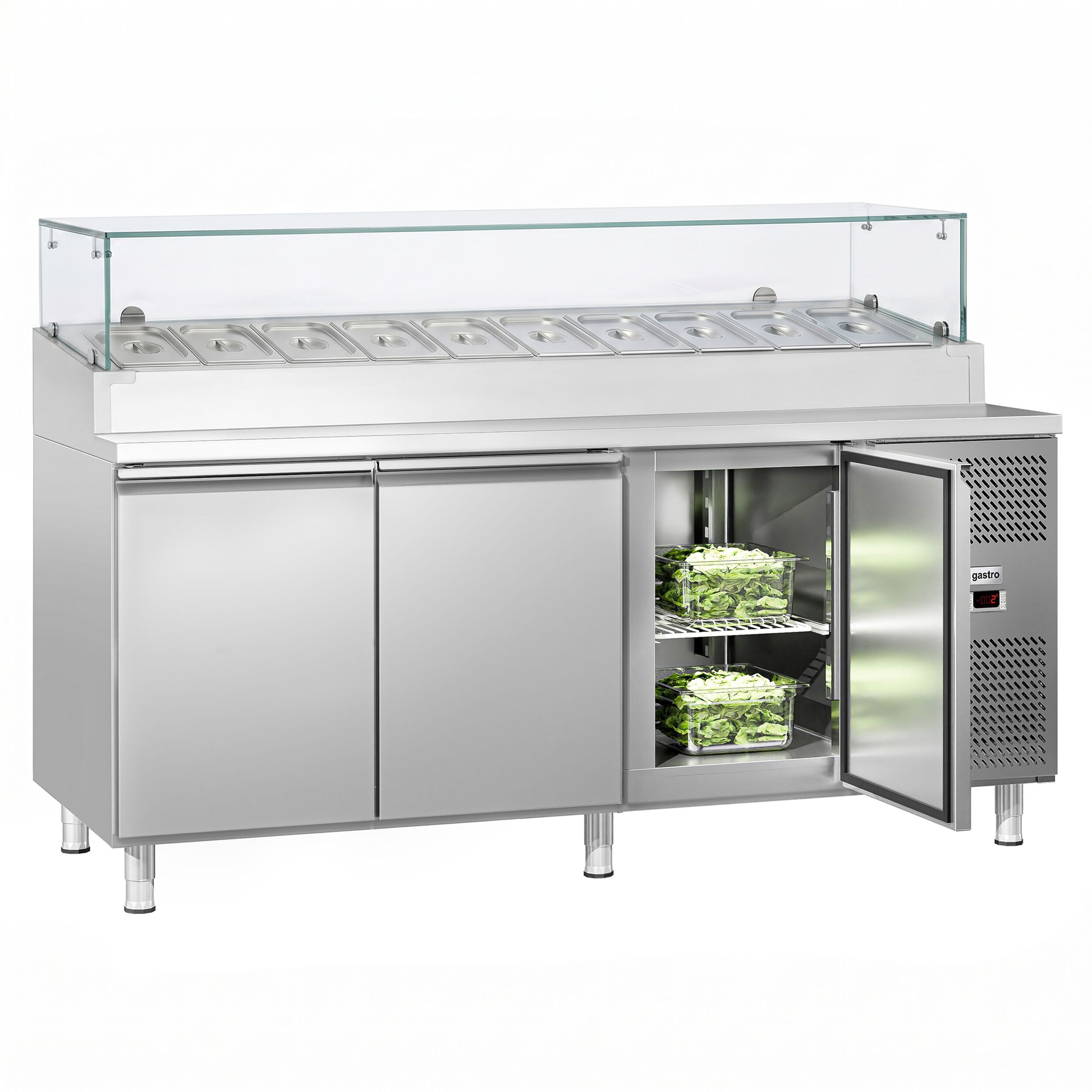 Zubereitungstisch ECO - 2020mm - 3 Türen - mit Glasaufsatz - für 10x GN 1/3