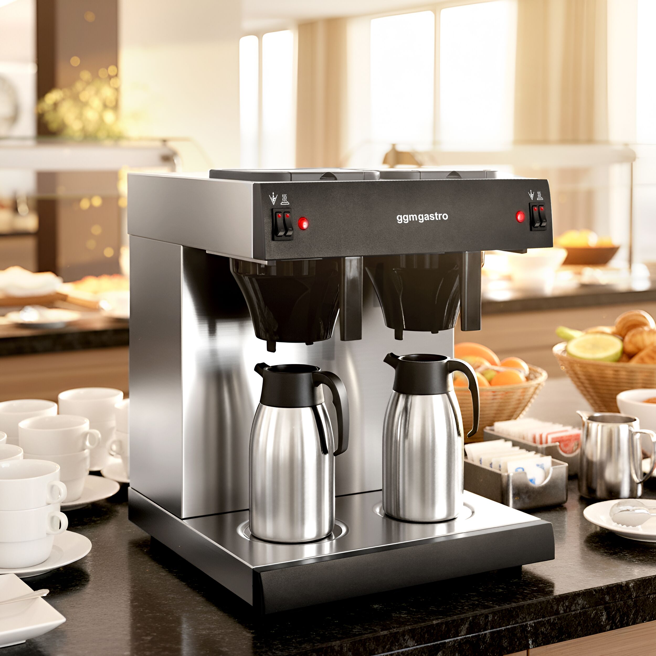 Machine à café filtre - 2x 2 litres - avec 2 plaques chauffantes - incl. 2 carafes isothermes