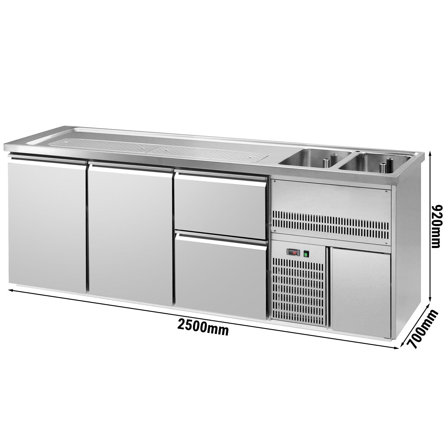 Comptoir de bar réfrigéré Premium PLUS - 2500x700mm - 2 portes & 2 tiroirs