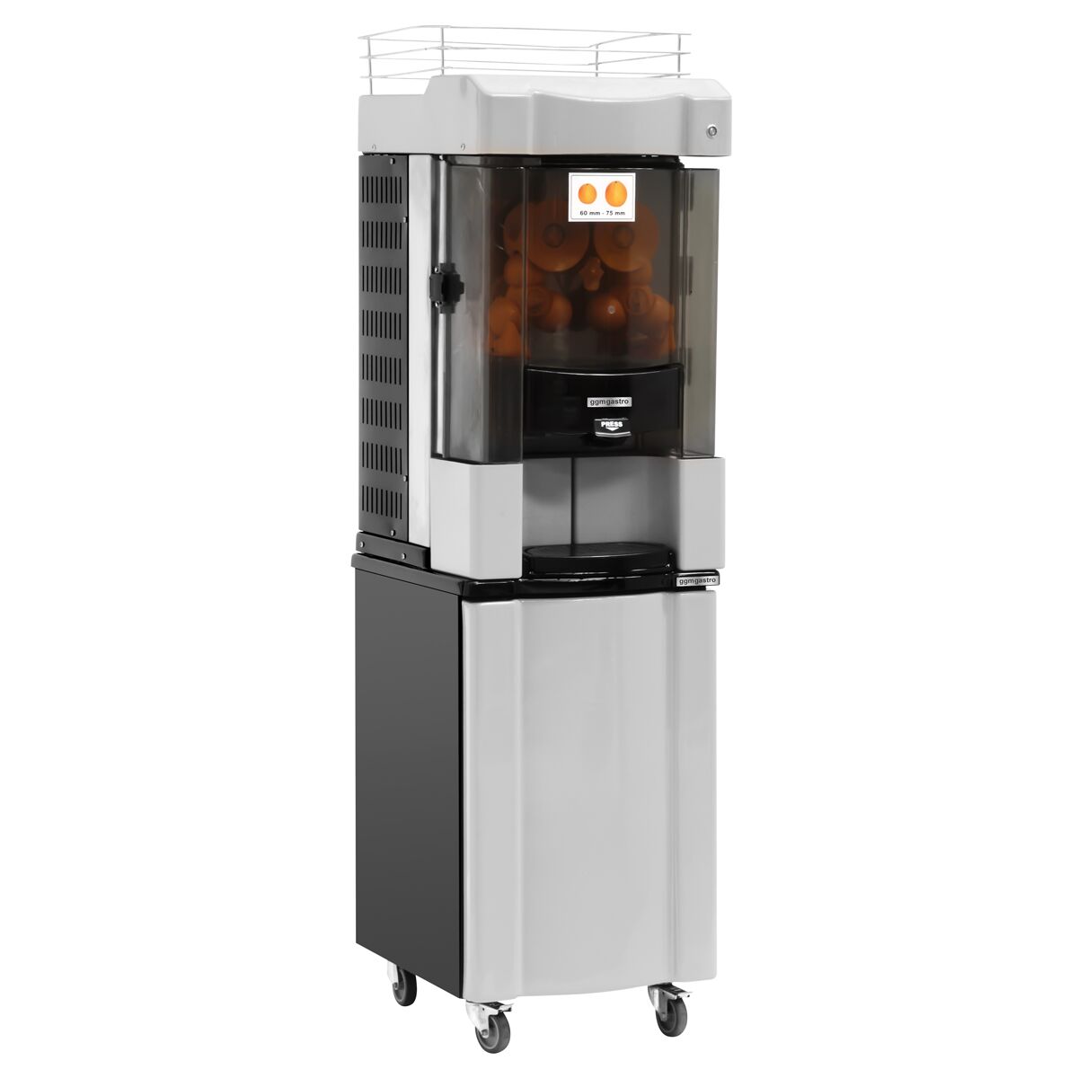 Presse-oranges automatique professionnel - 370W - 100kg - avec dispositif d’alimentation automatique, idéal pour Self‑Service - Gris - avec support