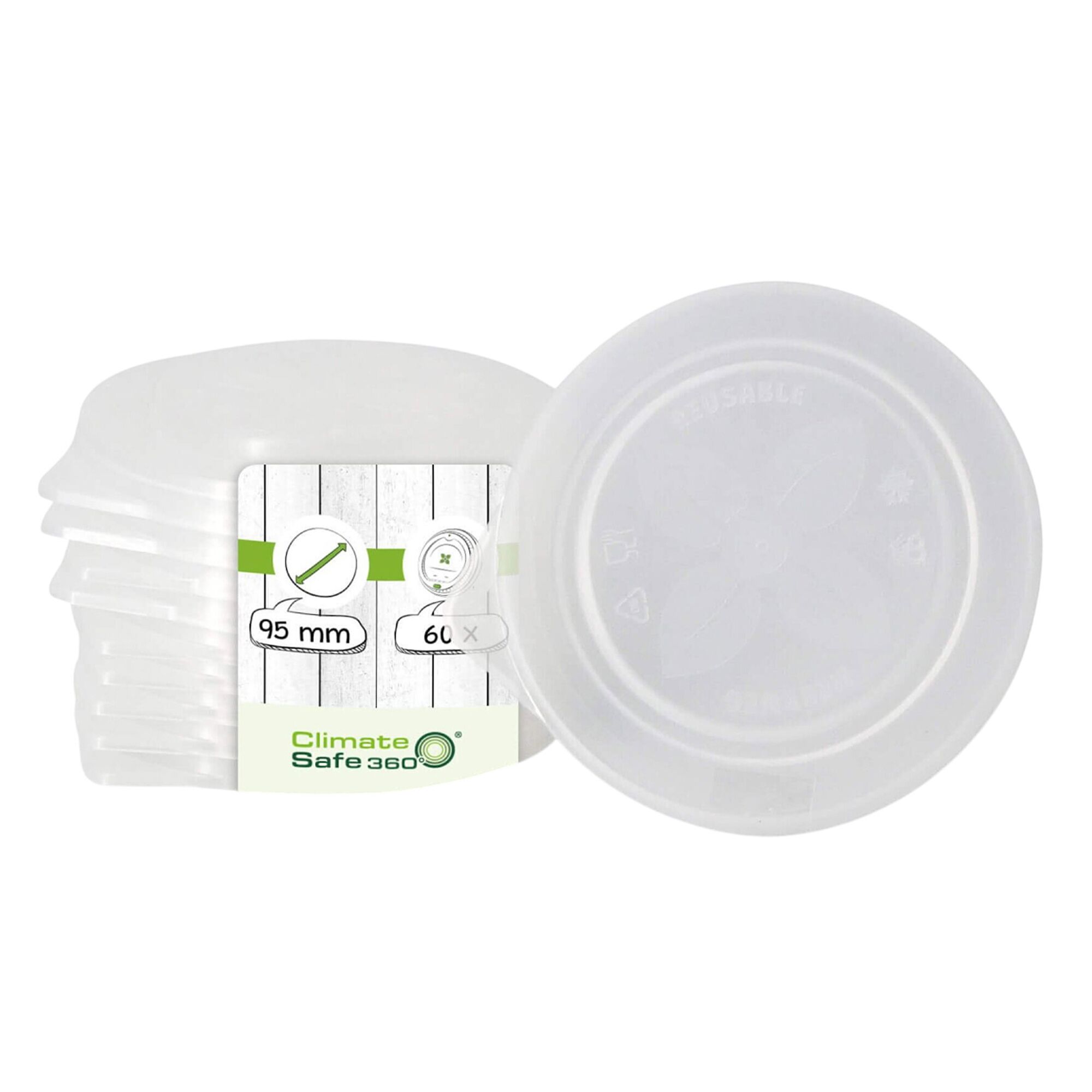 (288 pcs) Couvercle plat réutilisable - Transparent - compatible avec gobelets Ø95mm