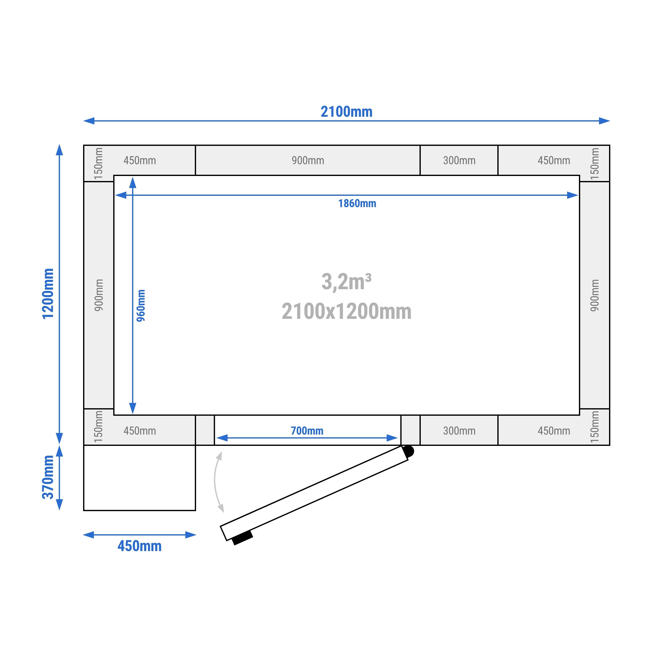 Chambre de congélation – 2100 × 1200 mm – 3,2 m³ – avec groupe de congélation et rideaux à lamelles inclus