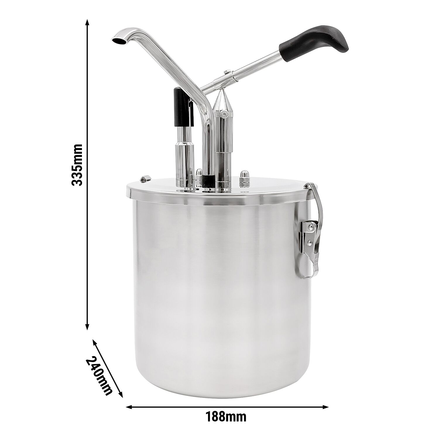Distributeur de sauce - à levier - dosage réglable - acier inoxydable 18/10 - 188x335mm - avec cuve - 4L