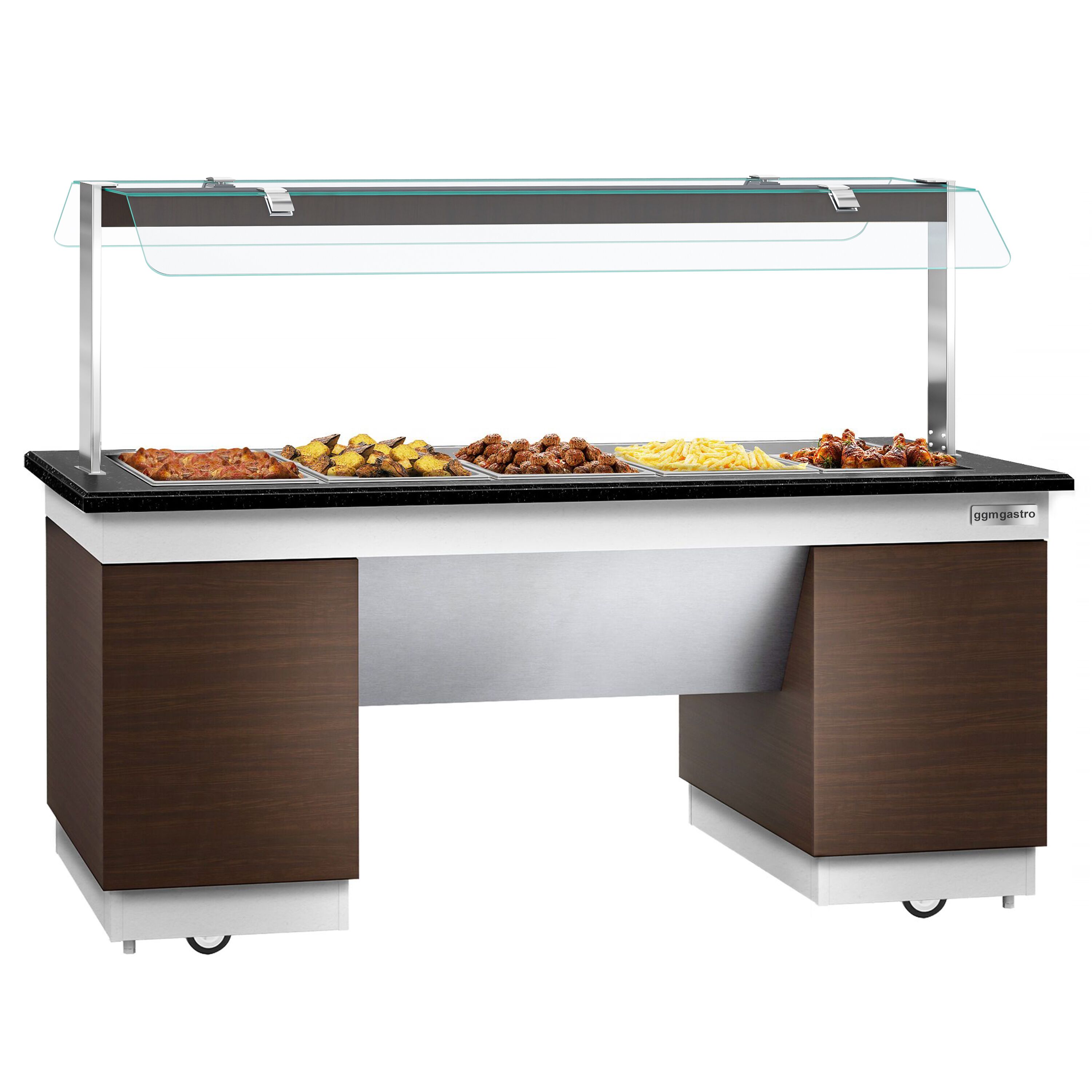 Buffet chaud DUBLIN - 2000mm - avec bain-marie - sur roulettes - pour 5x GN 1/1