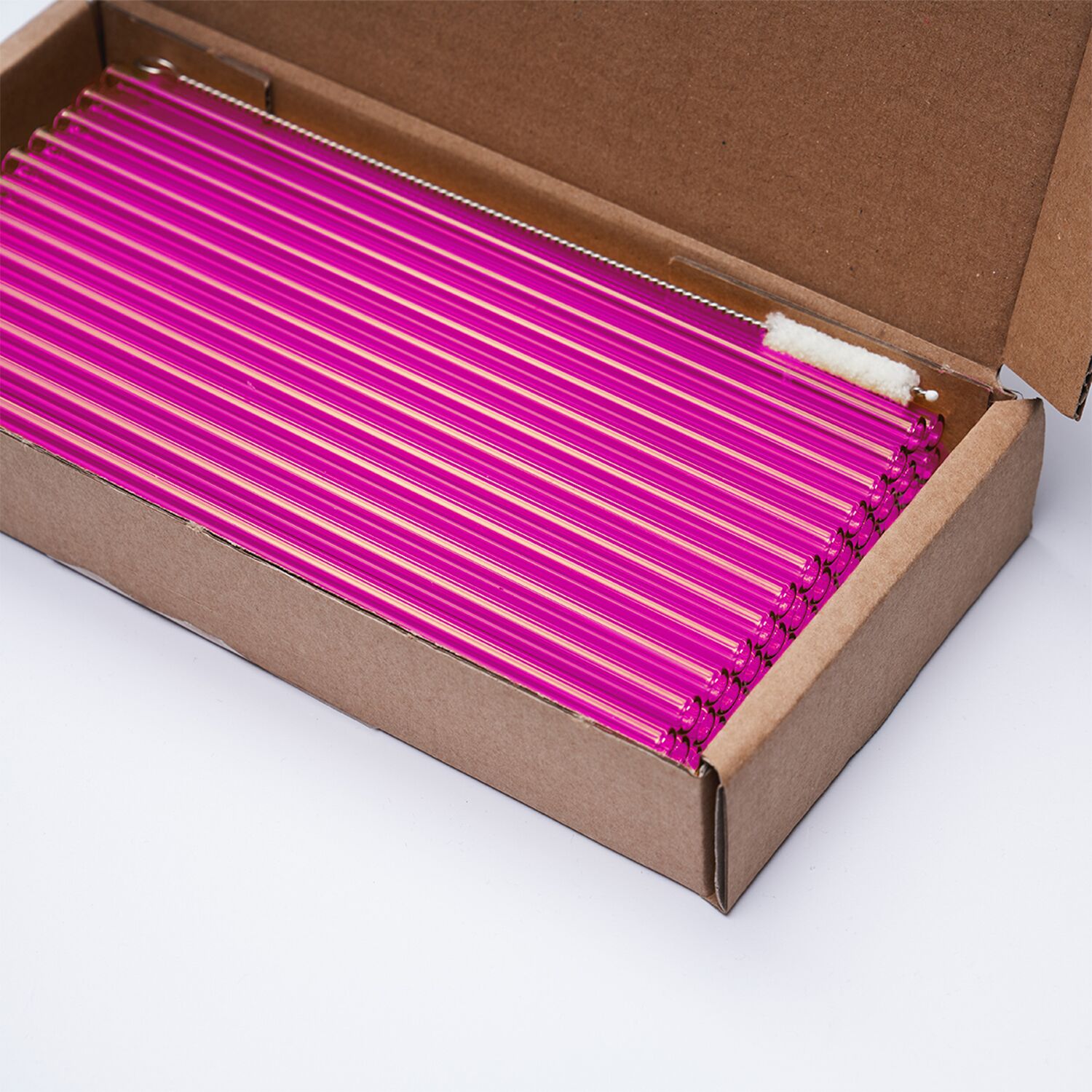 (50 pièces) Pailles en verre – 150 mm – Ø 8 mm – rose néon – incl. 1 brosse de nettoyage