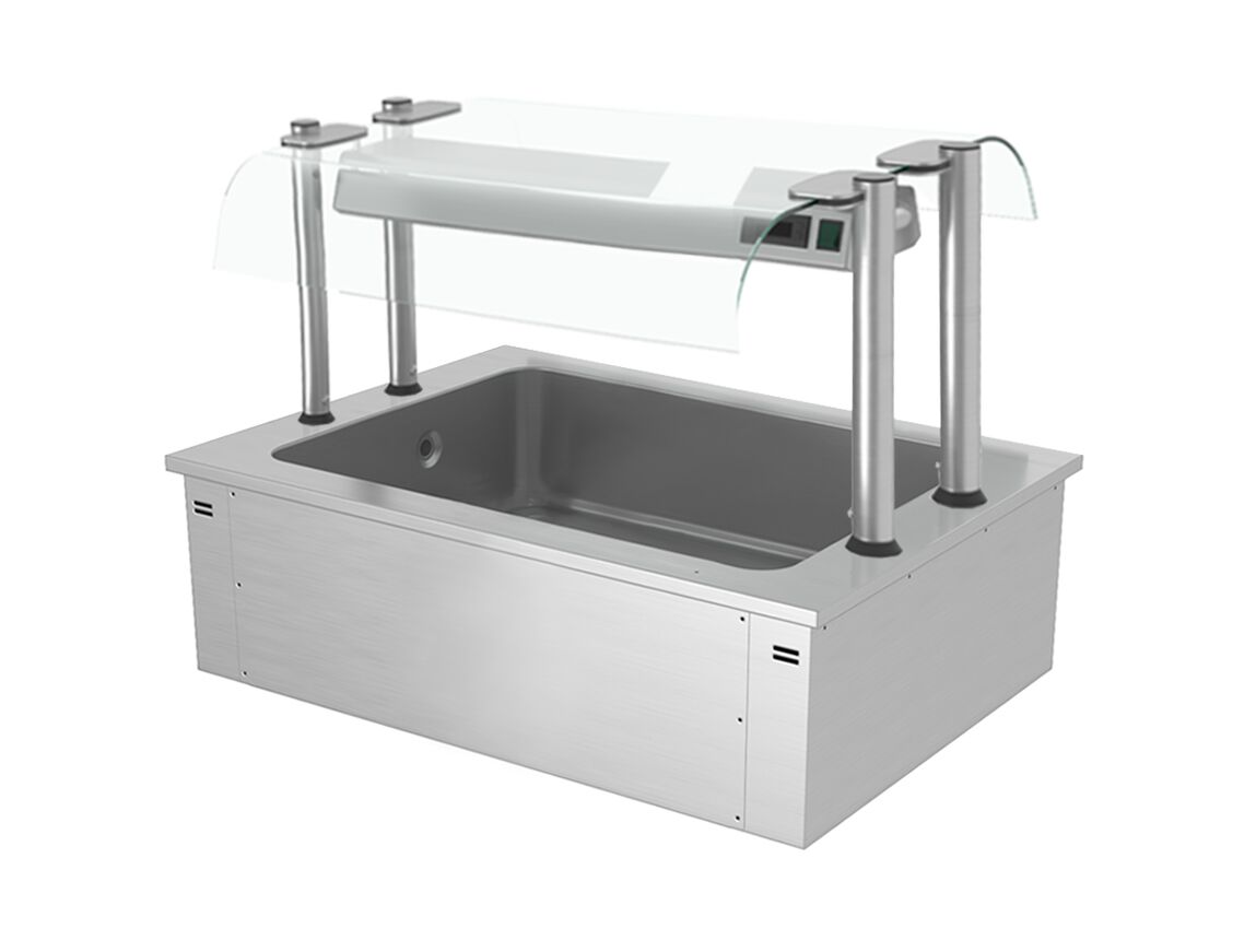Cuba de hielo encastrable - 1135mm - 3x GN 1/1 - 130L - con protector antisalpicaduras de cristal