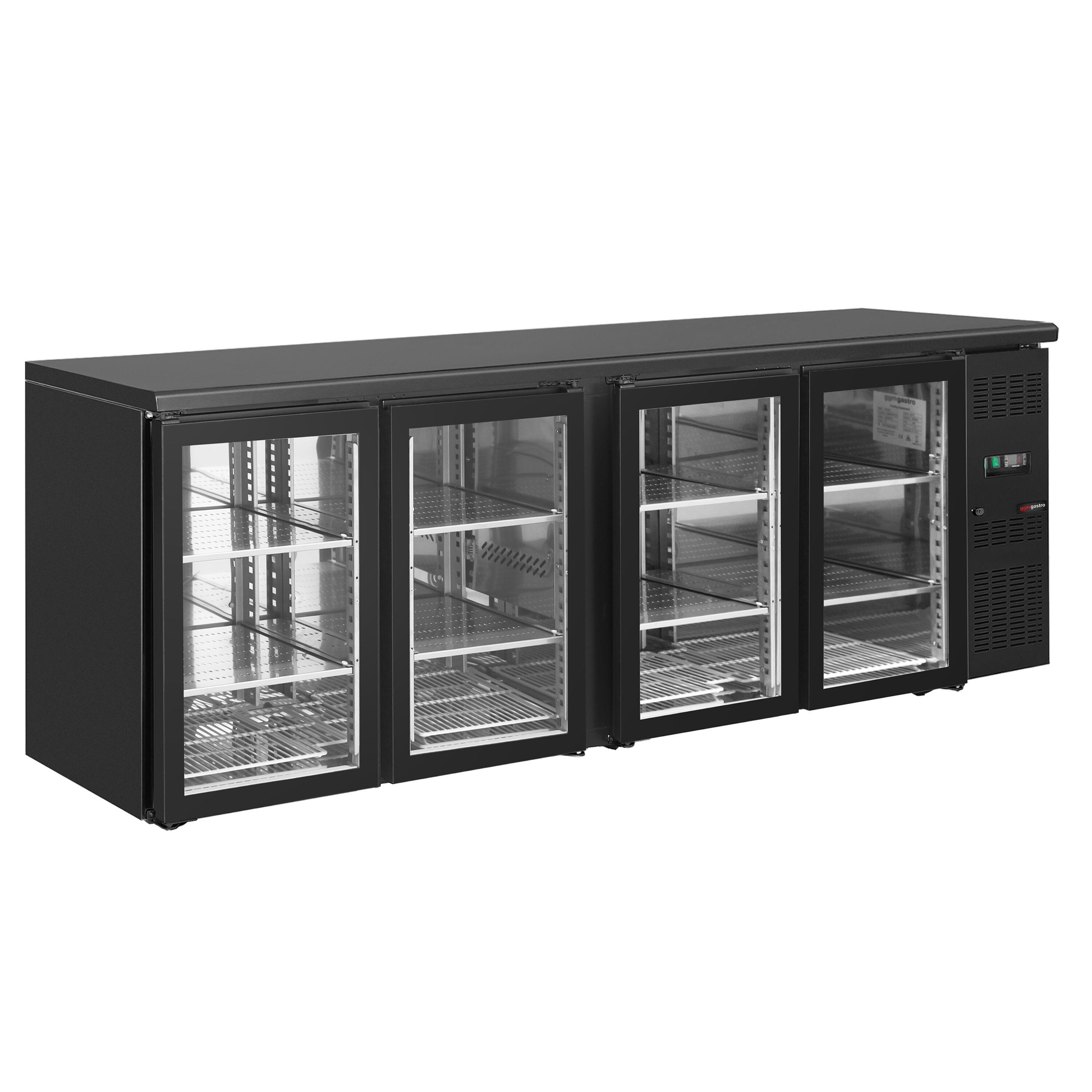 Table réfrigérée de bar & boissons ECO - 2542 mm - 4 portes vitrées sans cadre - noir