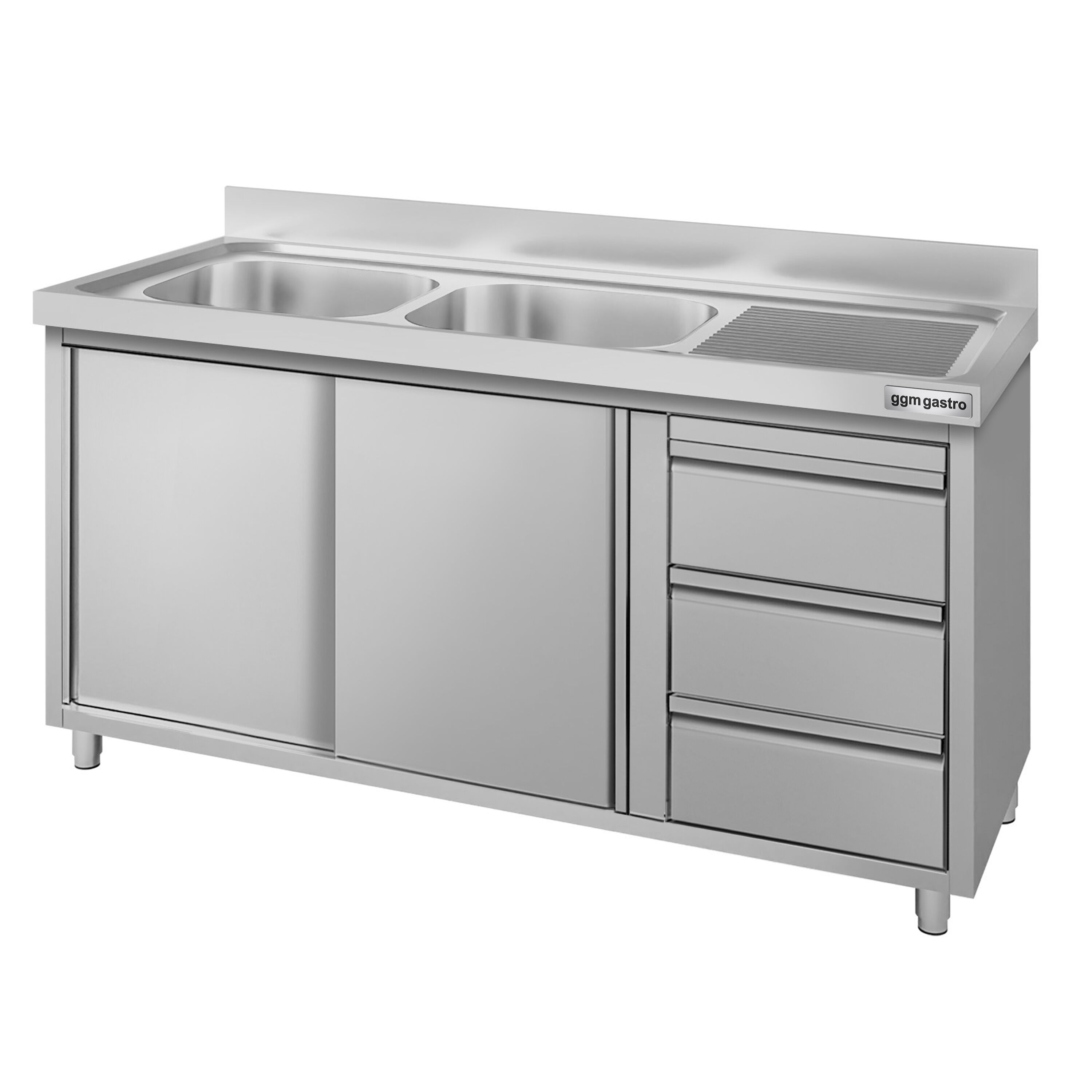 Meuble évier ECO - 1400 x 600 mm - avec 3 tiroirs & 2 bacs à gauche