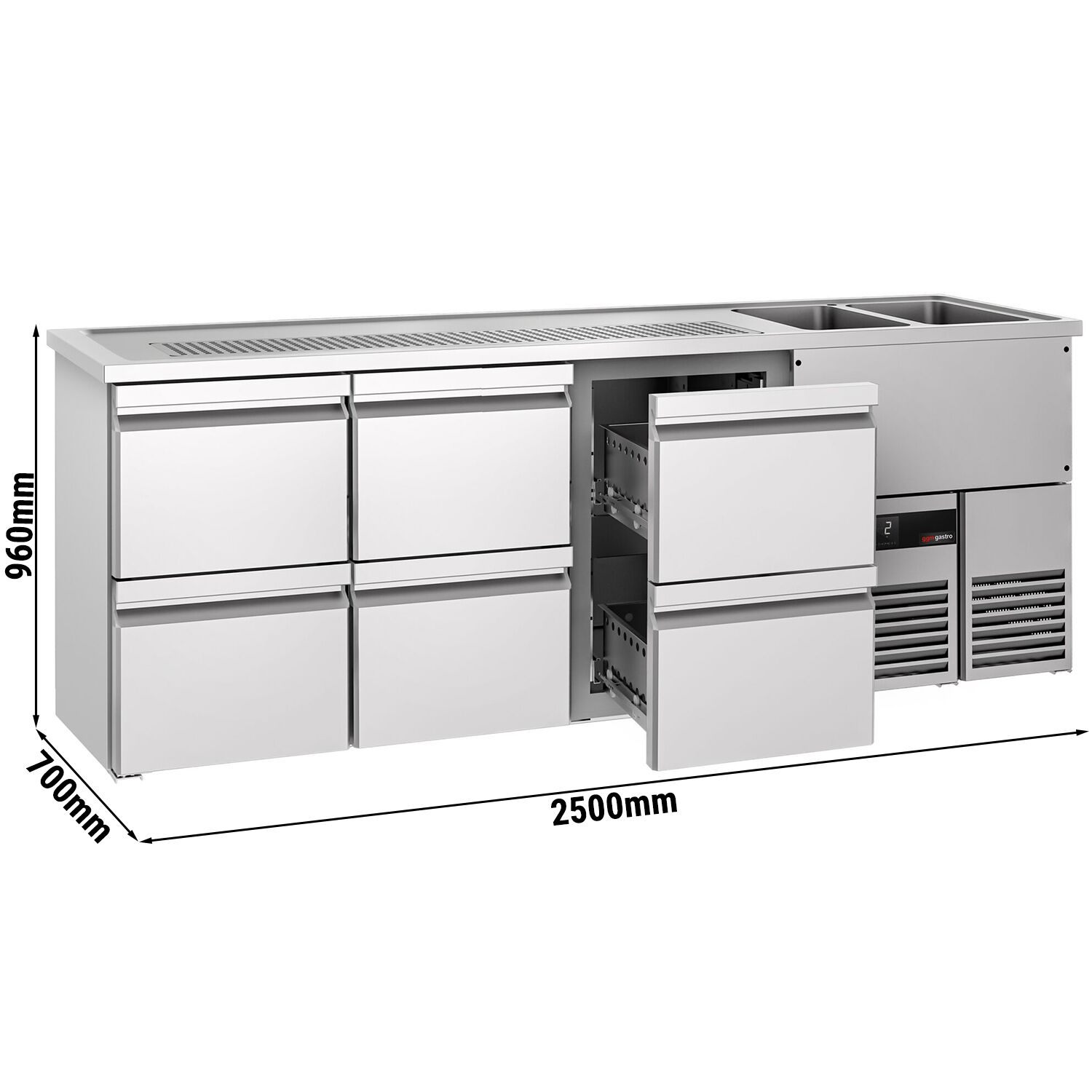 Comptoir de bar réfrigéré PREMIUM - 2500x700mm - 6 tiroirs