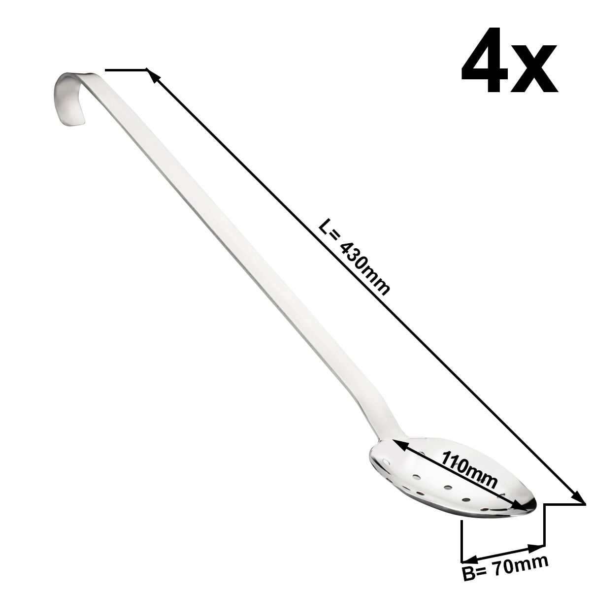 (4 pcs) Serving Spoon PREMIUM - Ø 70mm - Length: 420mm - perforated - Stainless Steel