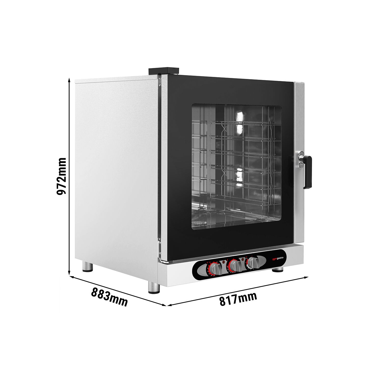 Electric Commercial Combi Oven - Manual Controls - 6x GN 1/1 or 6x EN 600x400 - incl. Condensate drip tray, Adjustable screw feet, Safety thermostat, Halogen lighting, Direct steam injection (adjustable), Humidity control, Preheat & cool-down functions