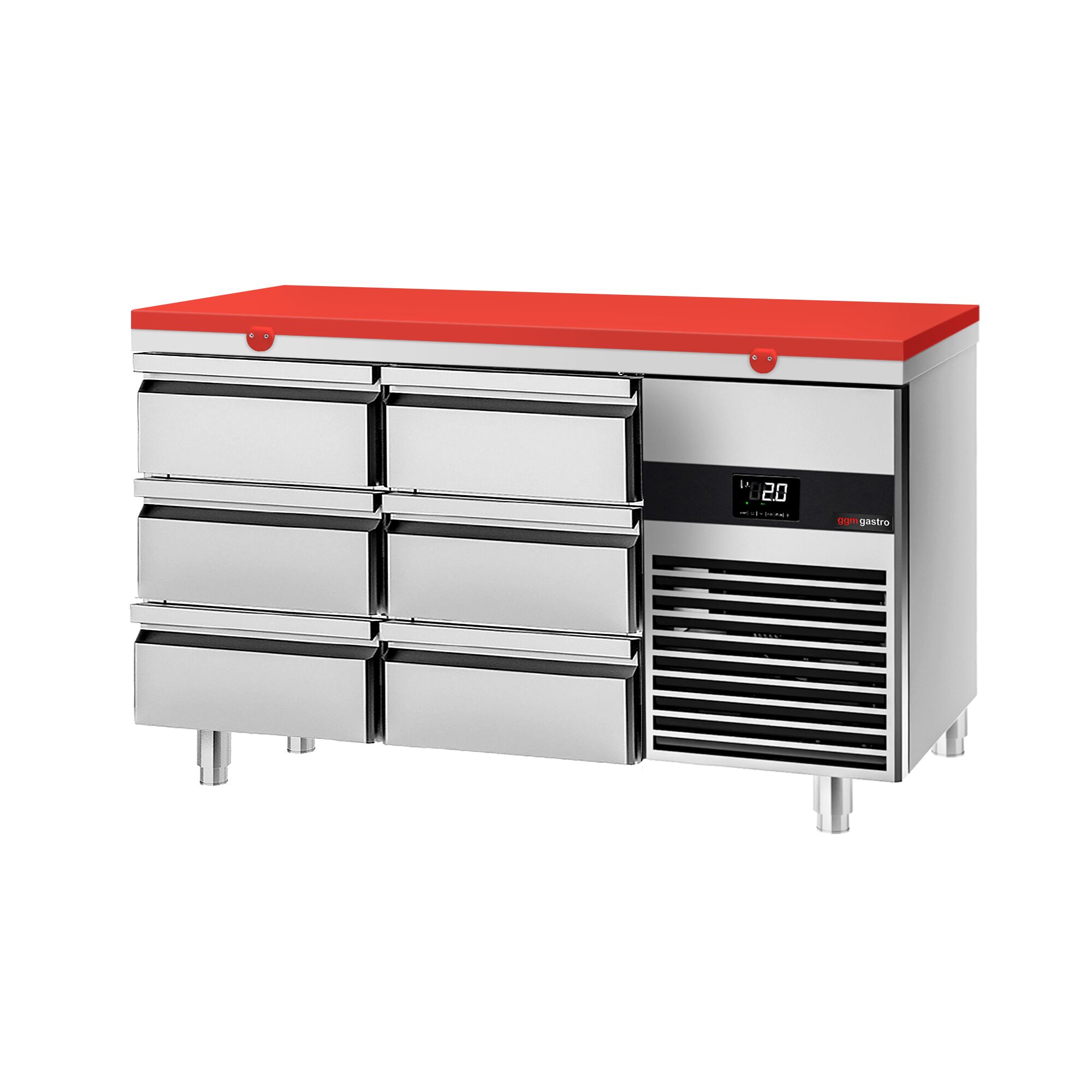 Table réfrigérée PREMIUM - 1400x700 mm - avec 6 tiroirs - incl. planche à découper rouge