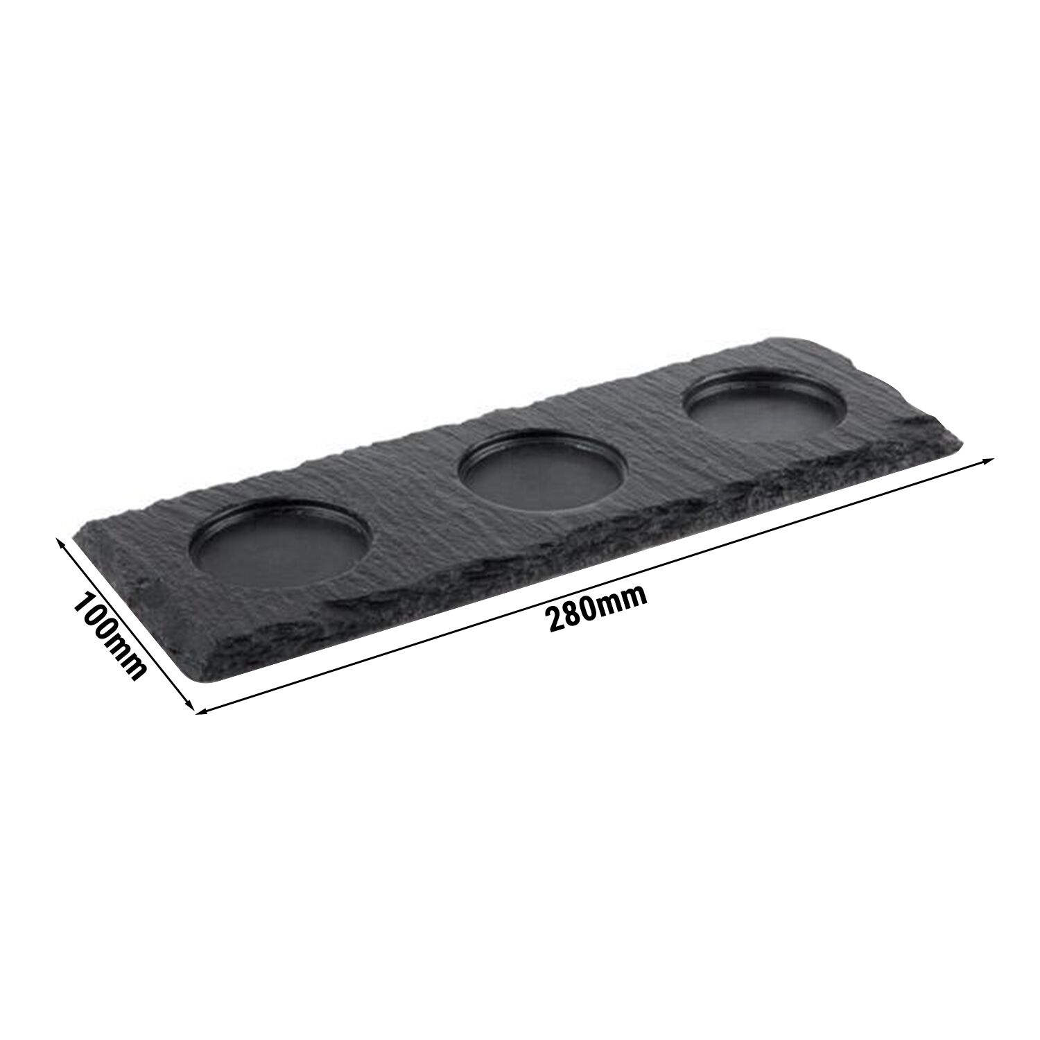 (6 pcs) Plateau en ardoise naturelle - 280x100mm - avec 3 empreintes Ø60mm