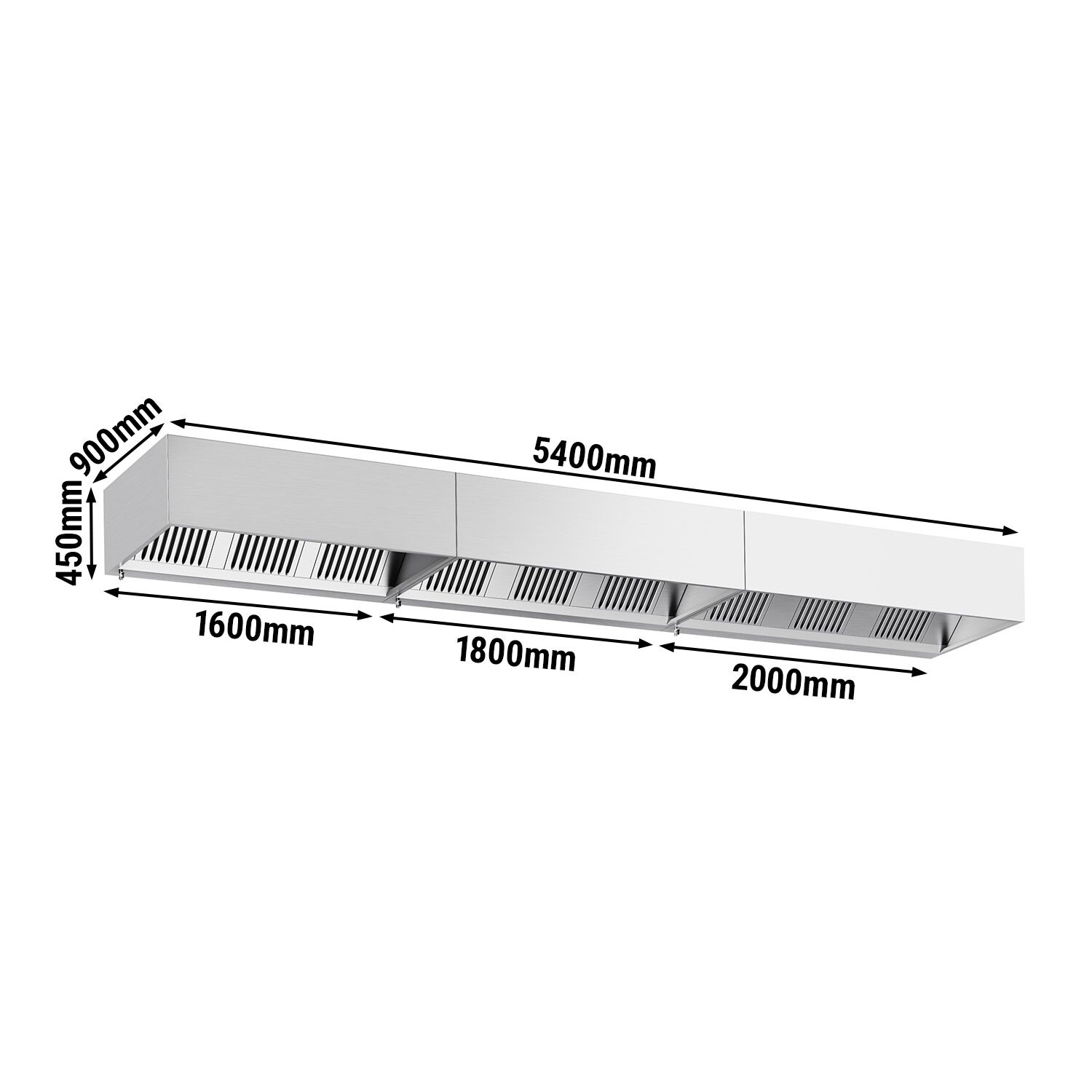 Skříňová digestoř - 5400 mm - s filtrem a svítidlem