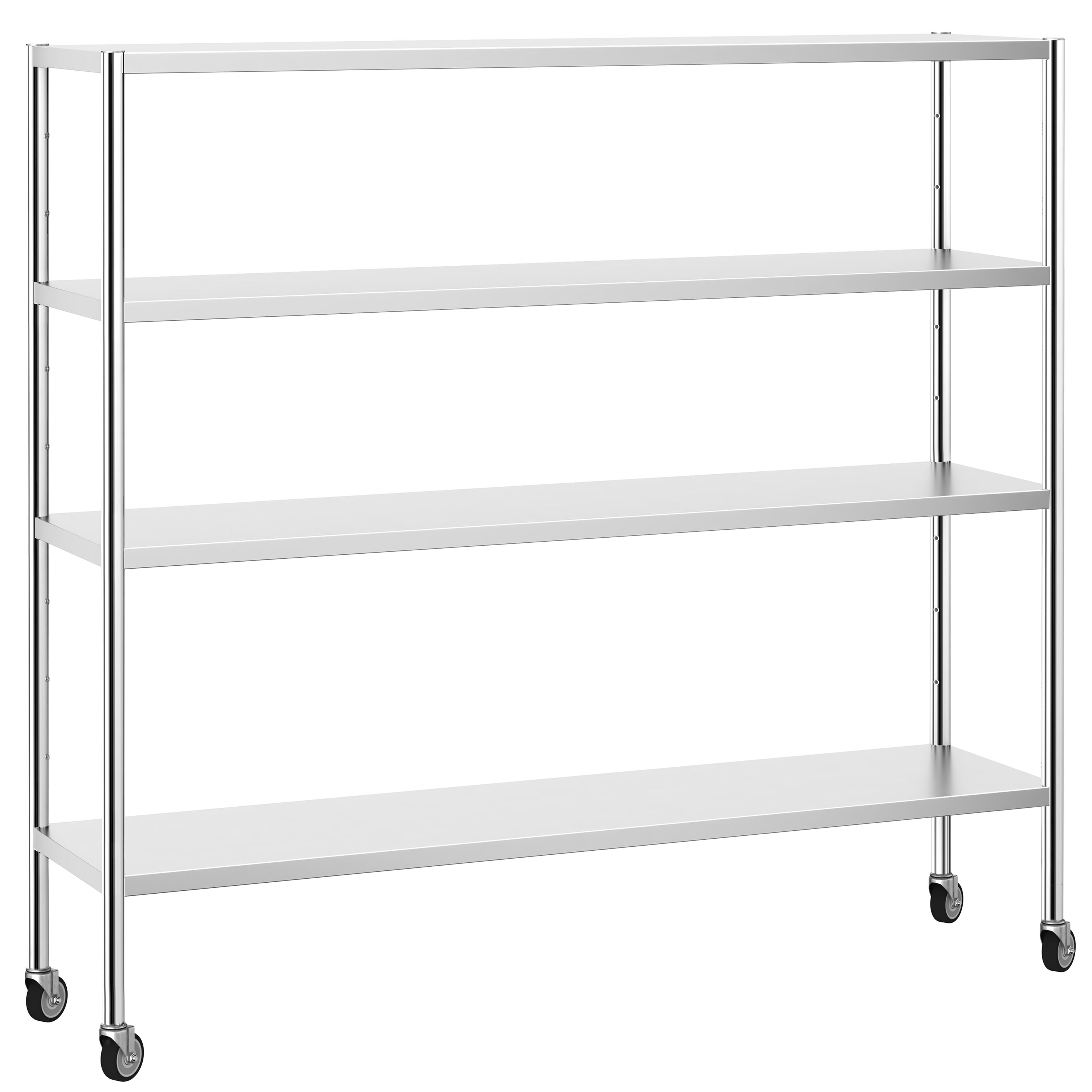 Étagère en inox PREMIUM - 2000 x 500 mm - avec 4 étagères (réglables) - incl. 4 roulettes