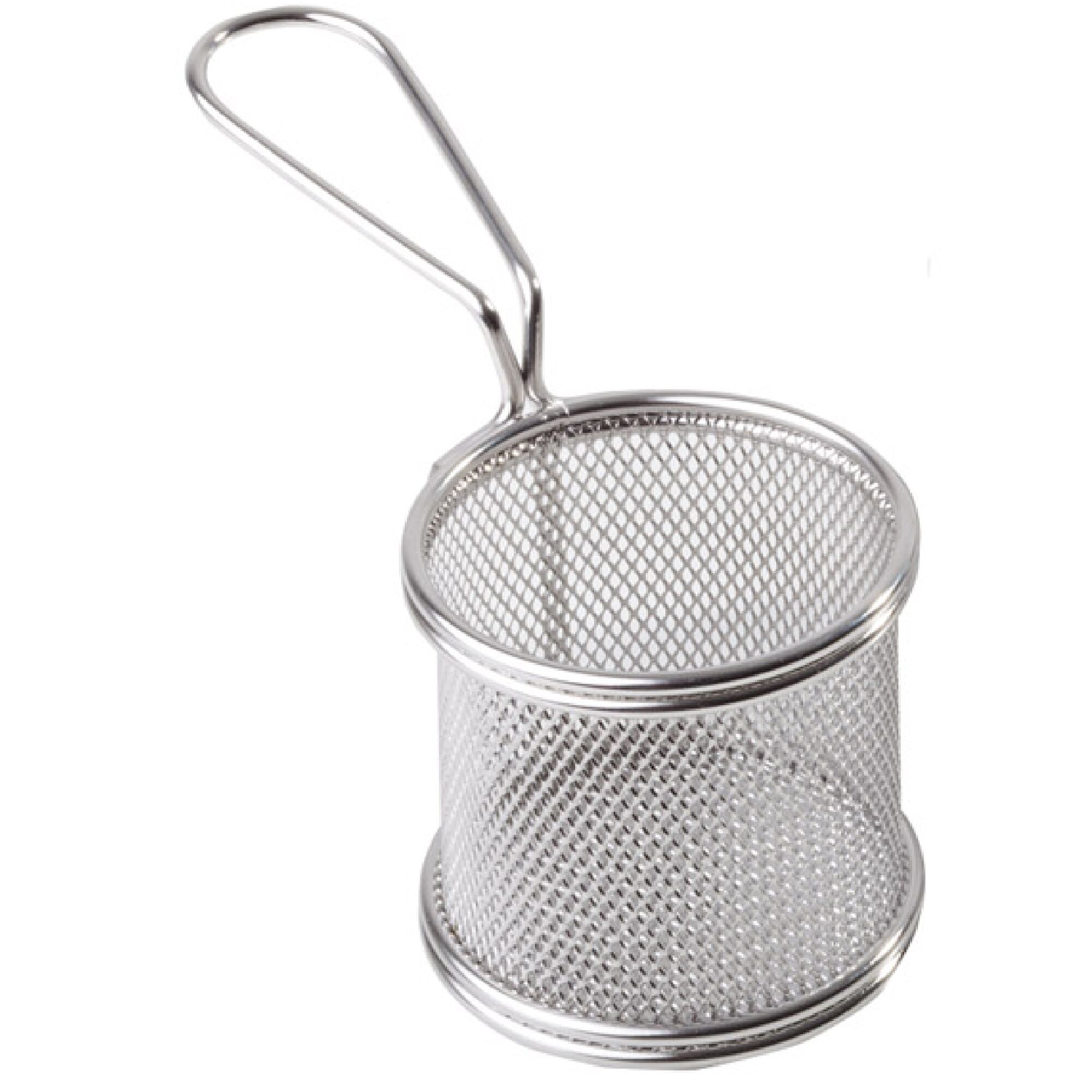 (6 pcs) Panier de service à frites - SNACKHOLDER - acier inoxydable - rond - Ø80mm - avec manche long