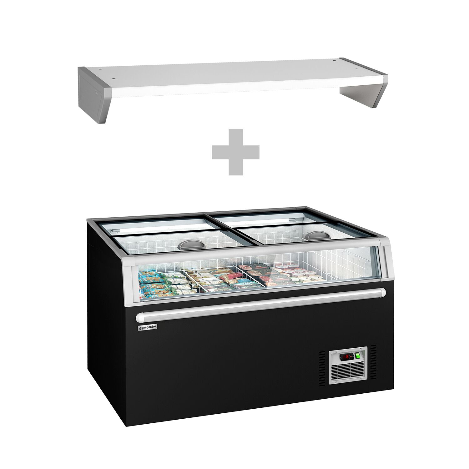 Îlot de congélation pour supermarché - 1454x850mm - 402 L - Couvercles coulissants en verre - Noir