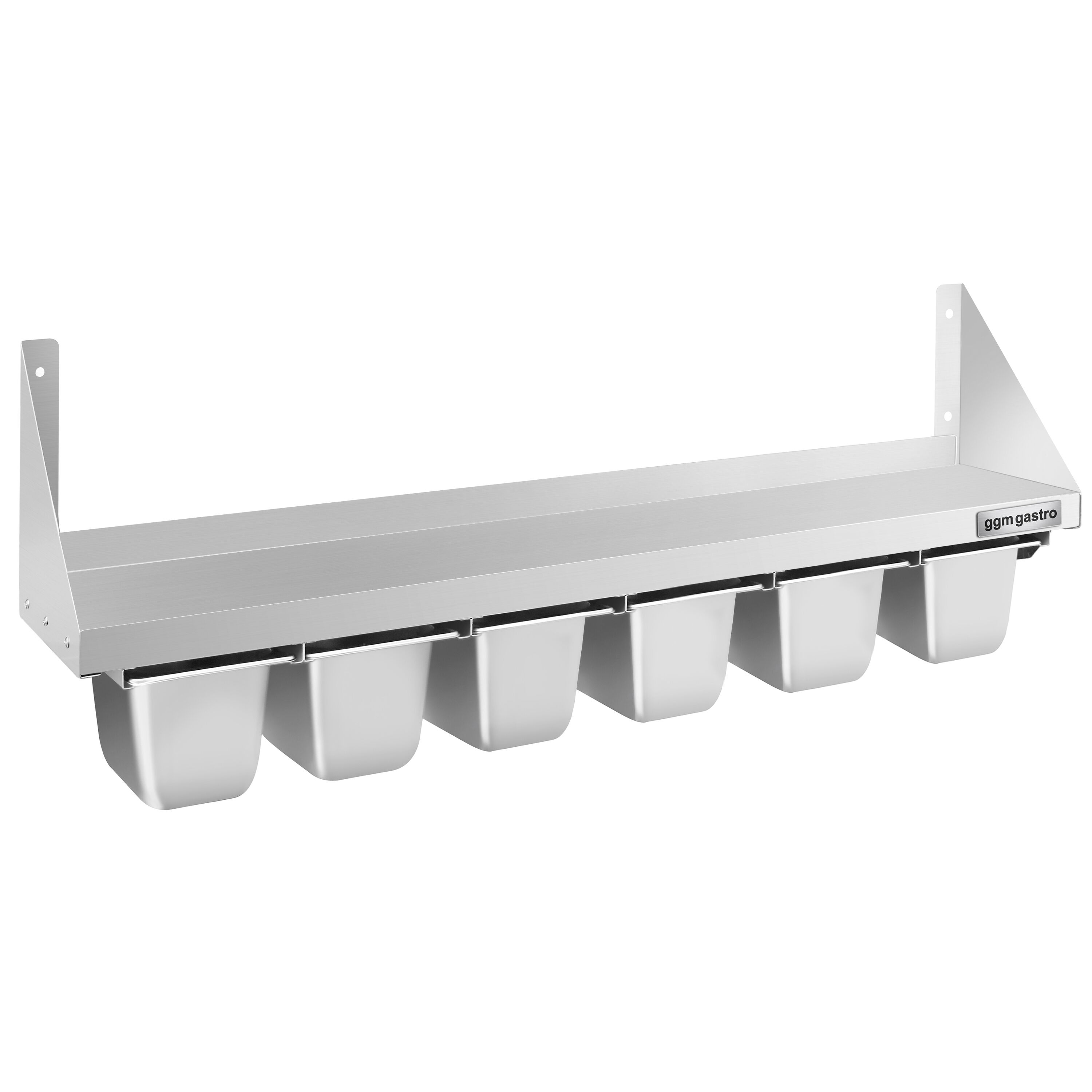 Étagère murale en inox pour Bacs GN 6x GN 1/6 - 1200x300mm - 1 niveaux - incl. glissières pour bacs GN