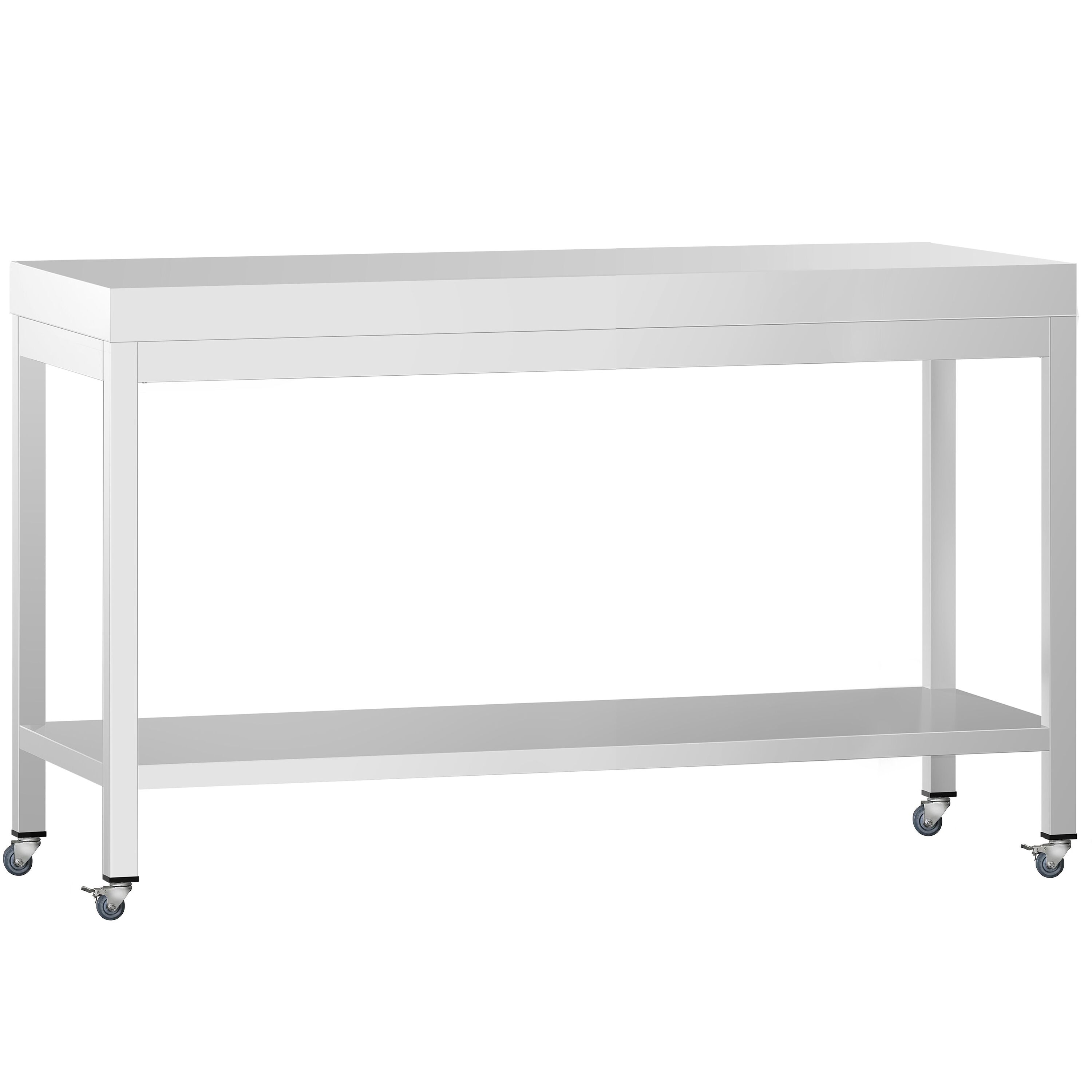 Table de travail en inox PREMIUM - 1500 x 800 mm - avec tablette inférieure et roulettes