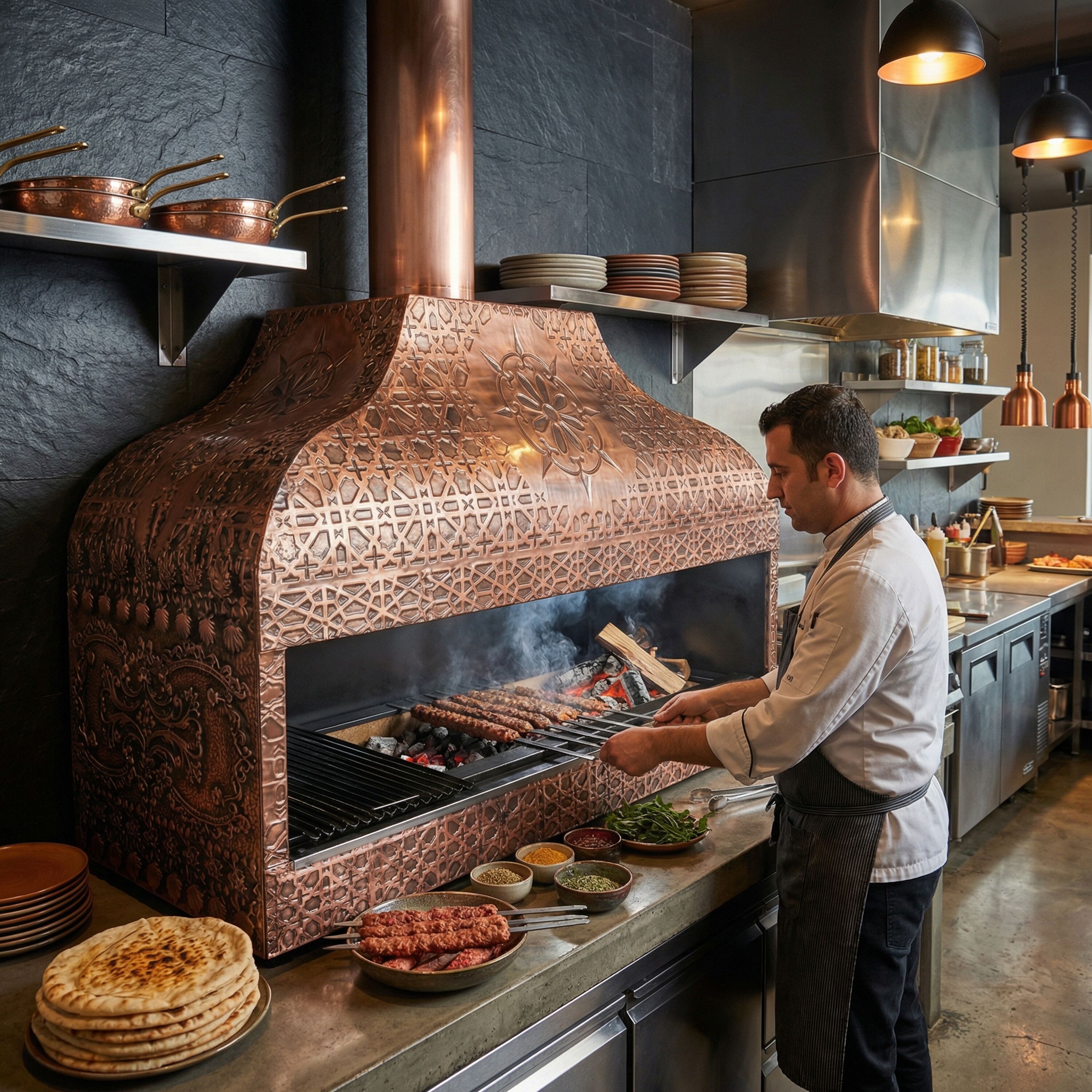 Enclosed Copper Charcoal Grill - 1500mm