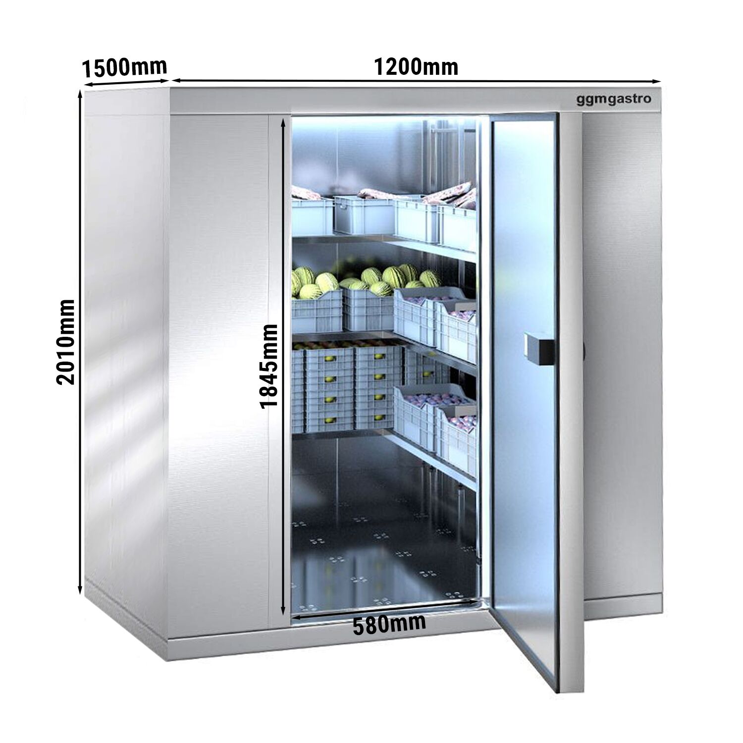 Chambre froide en inox - 1200 x 1500 mm - 2,6 m³
