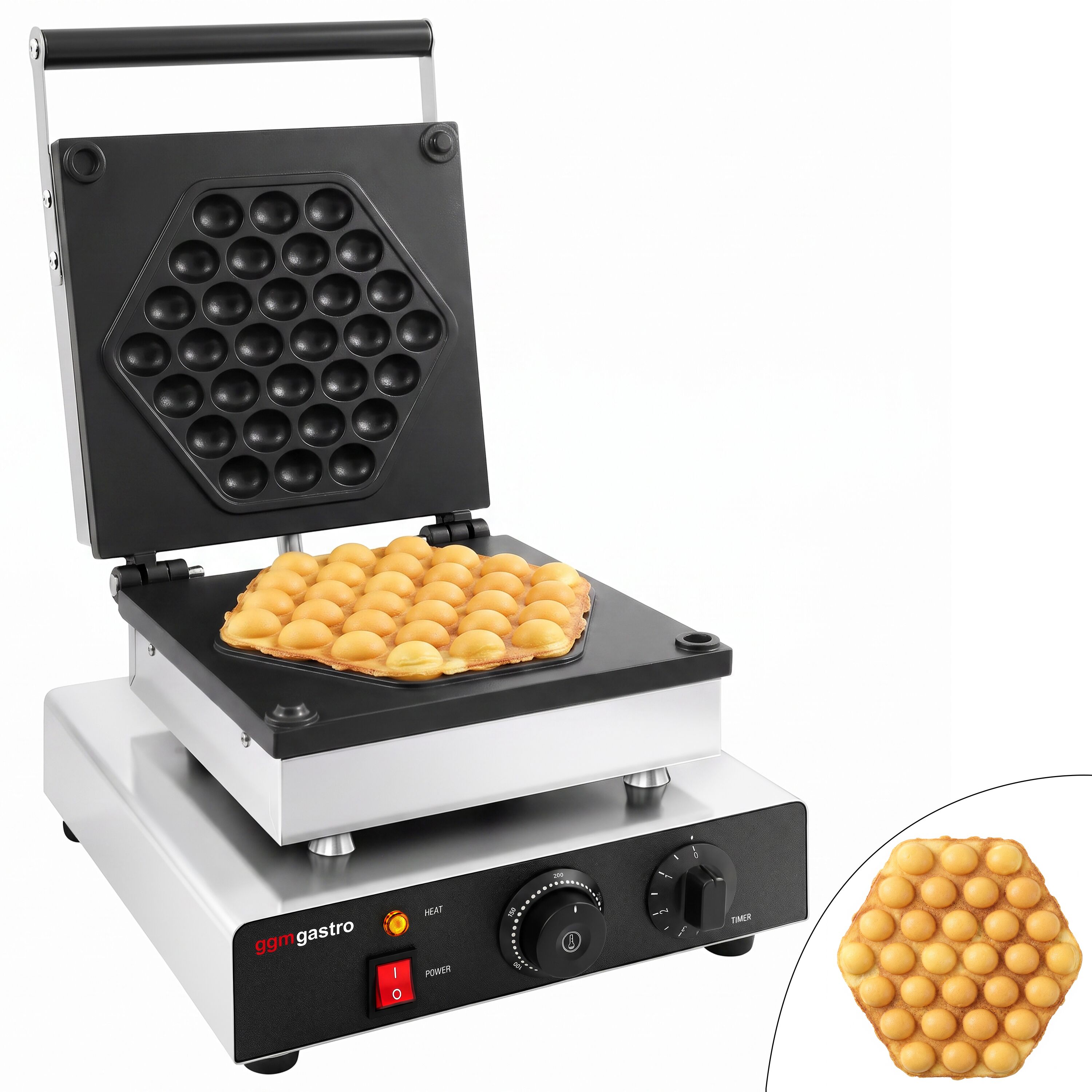 Waffle iron - Single - Manual - 1,75 kW - Shape: Honeycomb - Teflon-coated baking plates