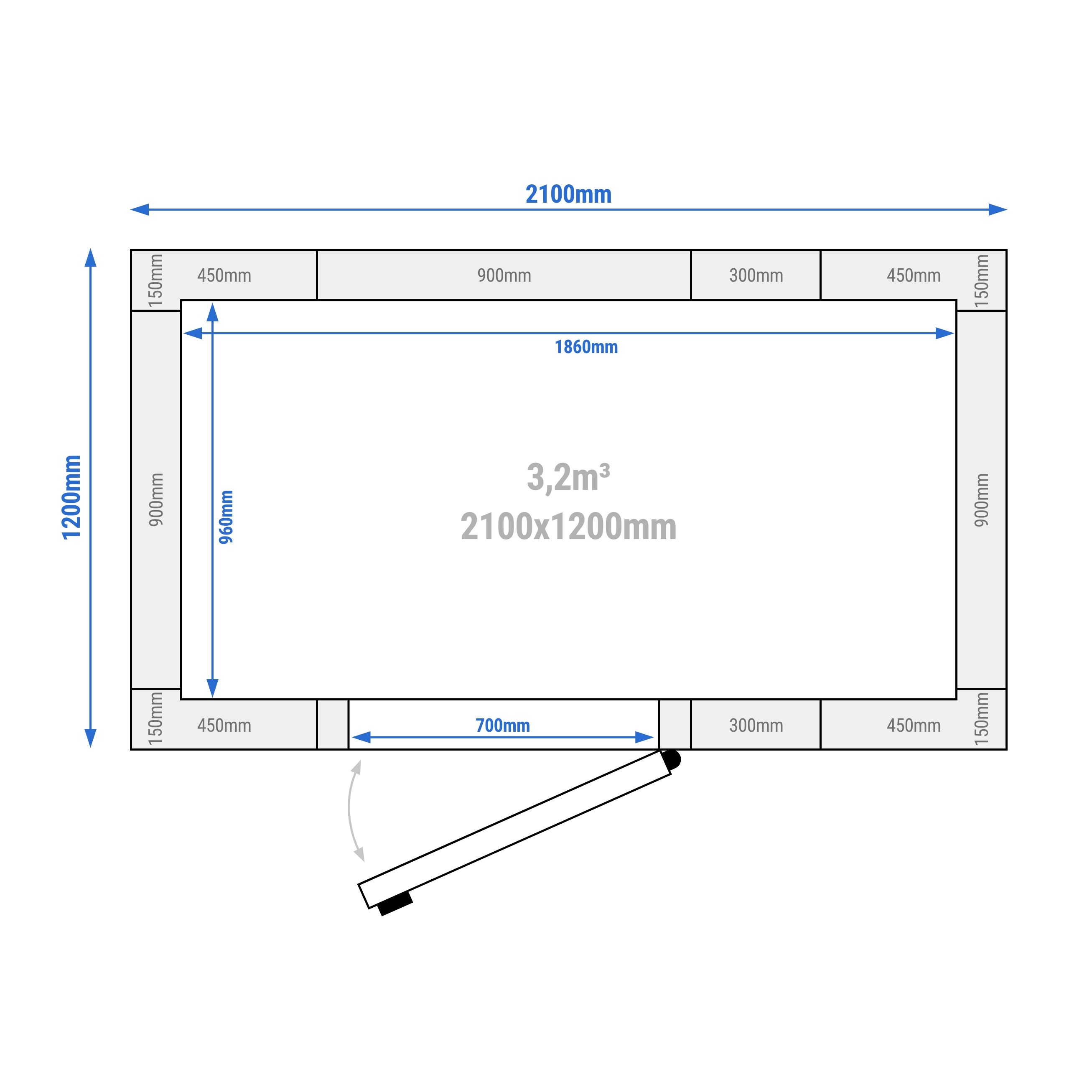 Chambre de congélation – 2100 × 1200 mm – 3,2 m³
