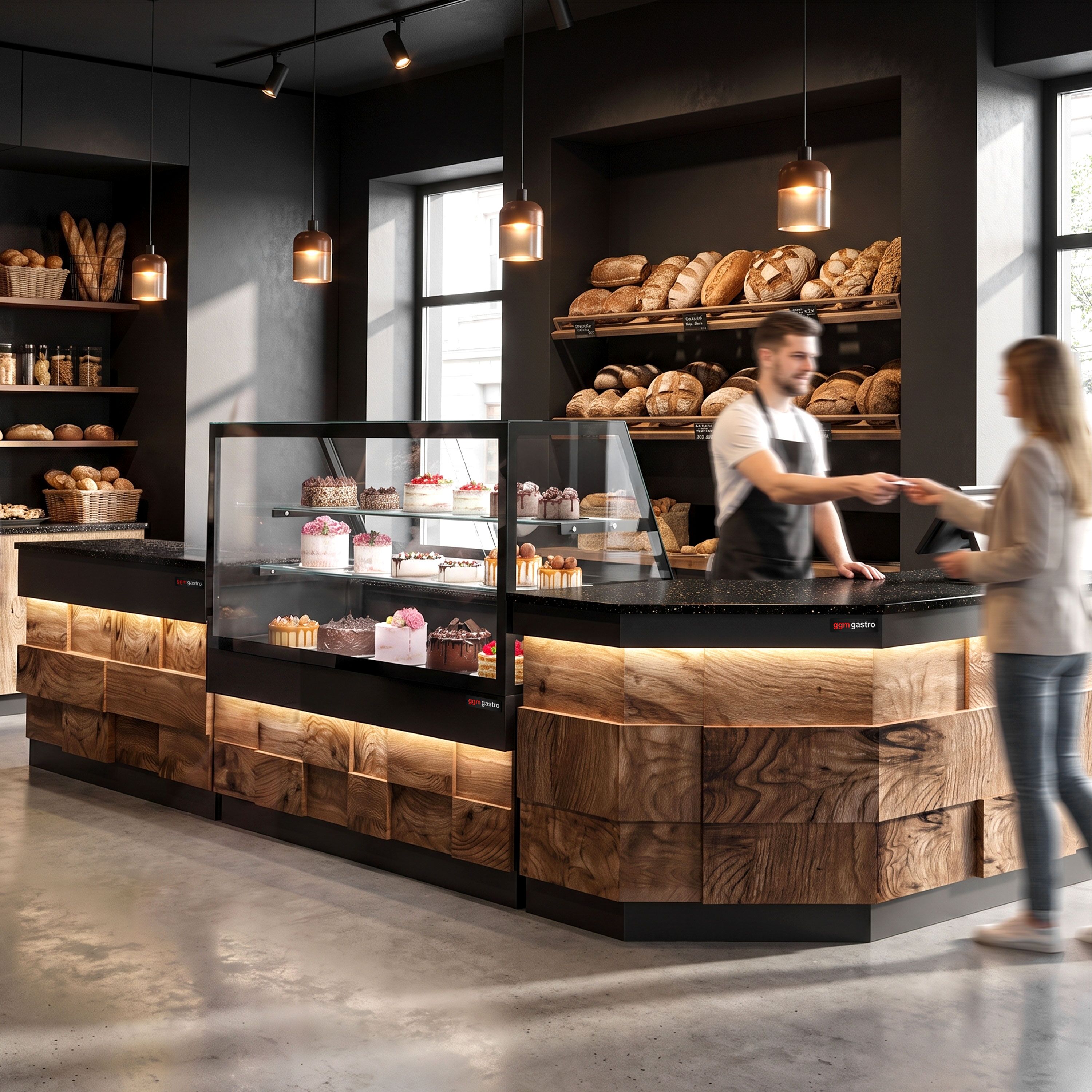 Table de caisse TORONTO – 1500 mm – façade en bois – plan de travail en granit Noir