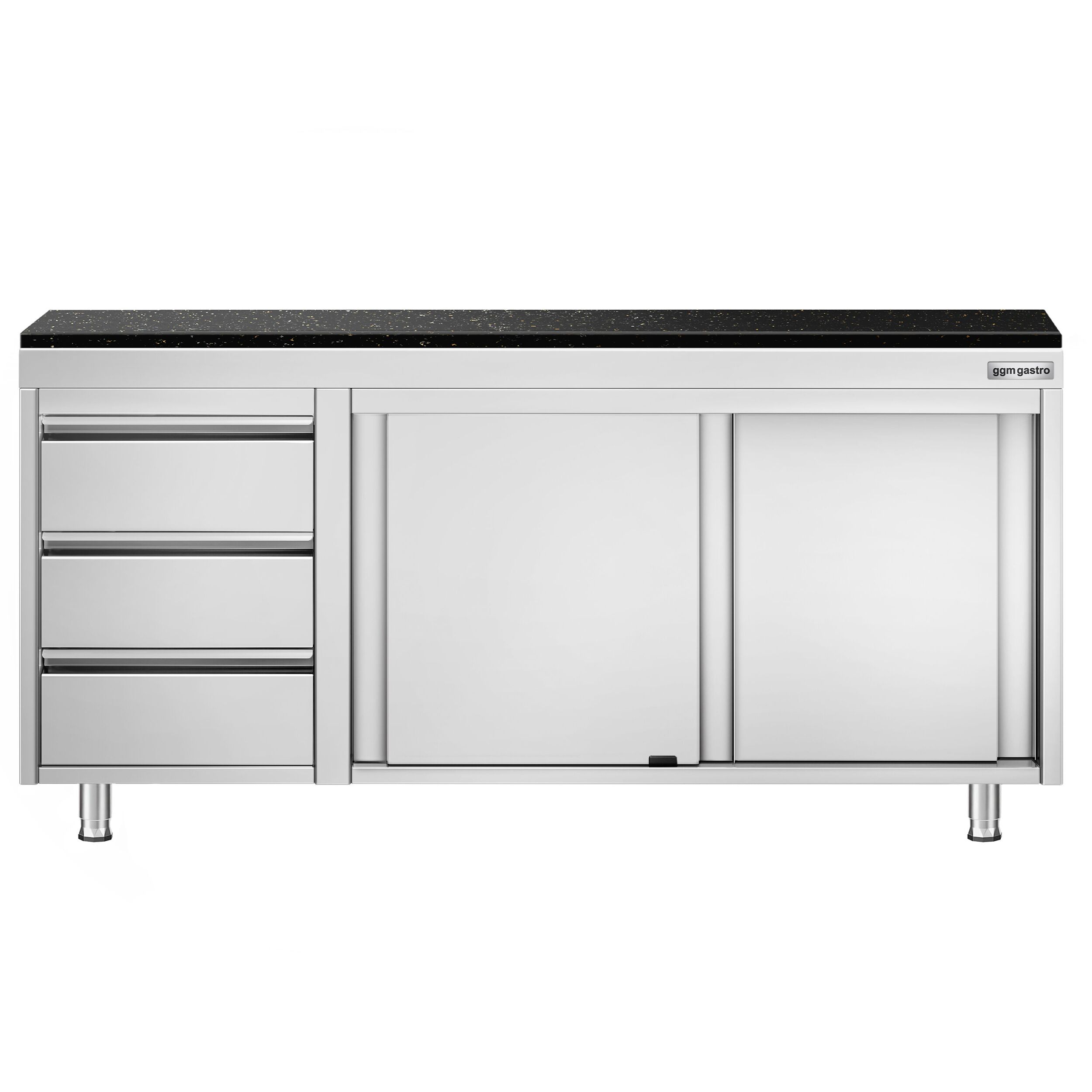 Roestvrijstalen werkkast PREMIUM - 1800 x 700 mm - met 3 lades links - incl. granieten werkblad