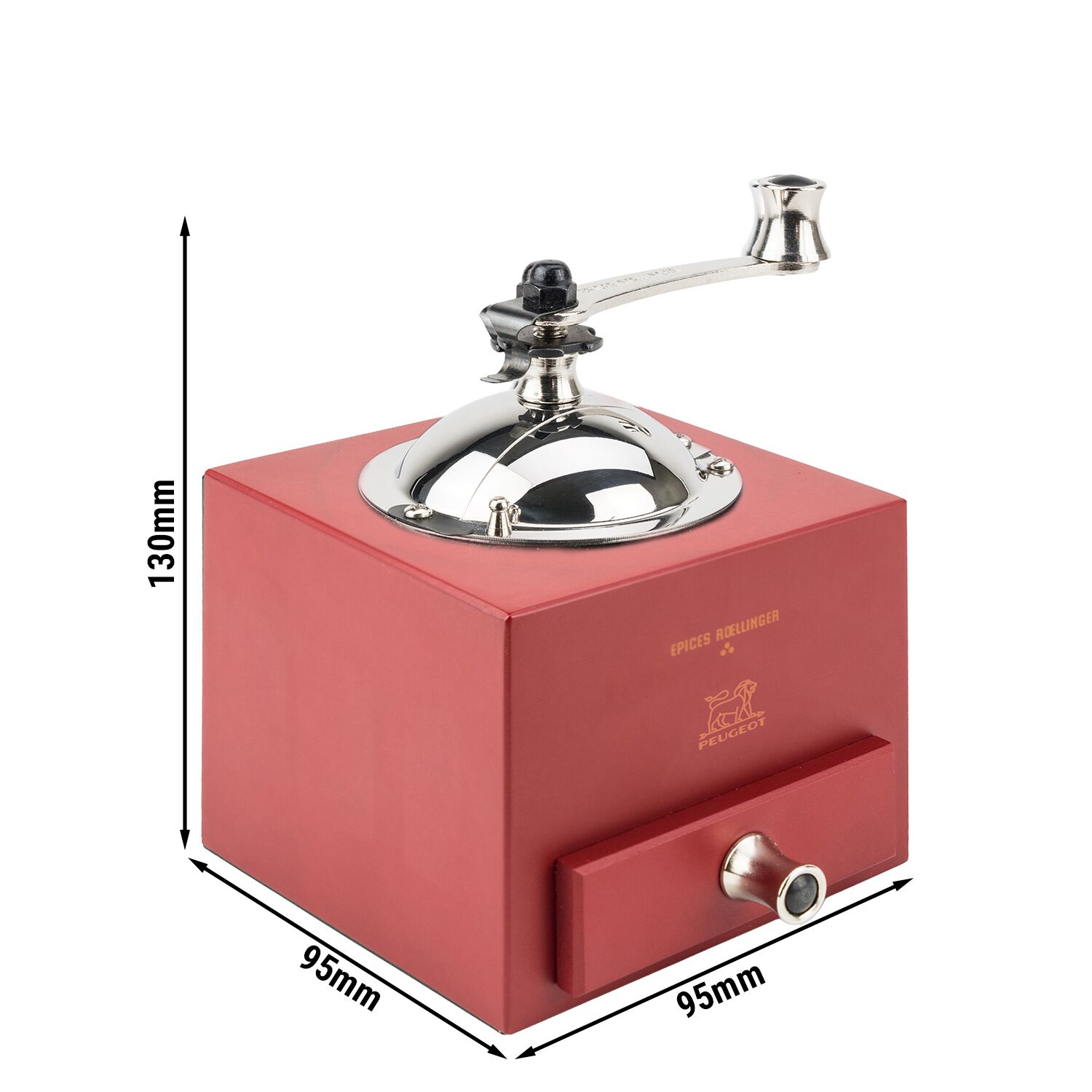 (6 pièces) PEUGEOT | LE MOULIN D'OLIVIER ROELLINGER - Moulin à poivre / à épices avec manivelle - Rouge piment - Hauteur : 130 mm