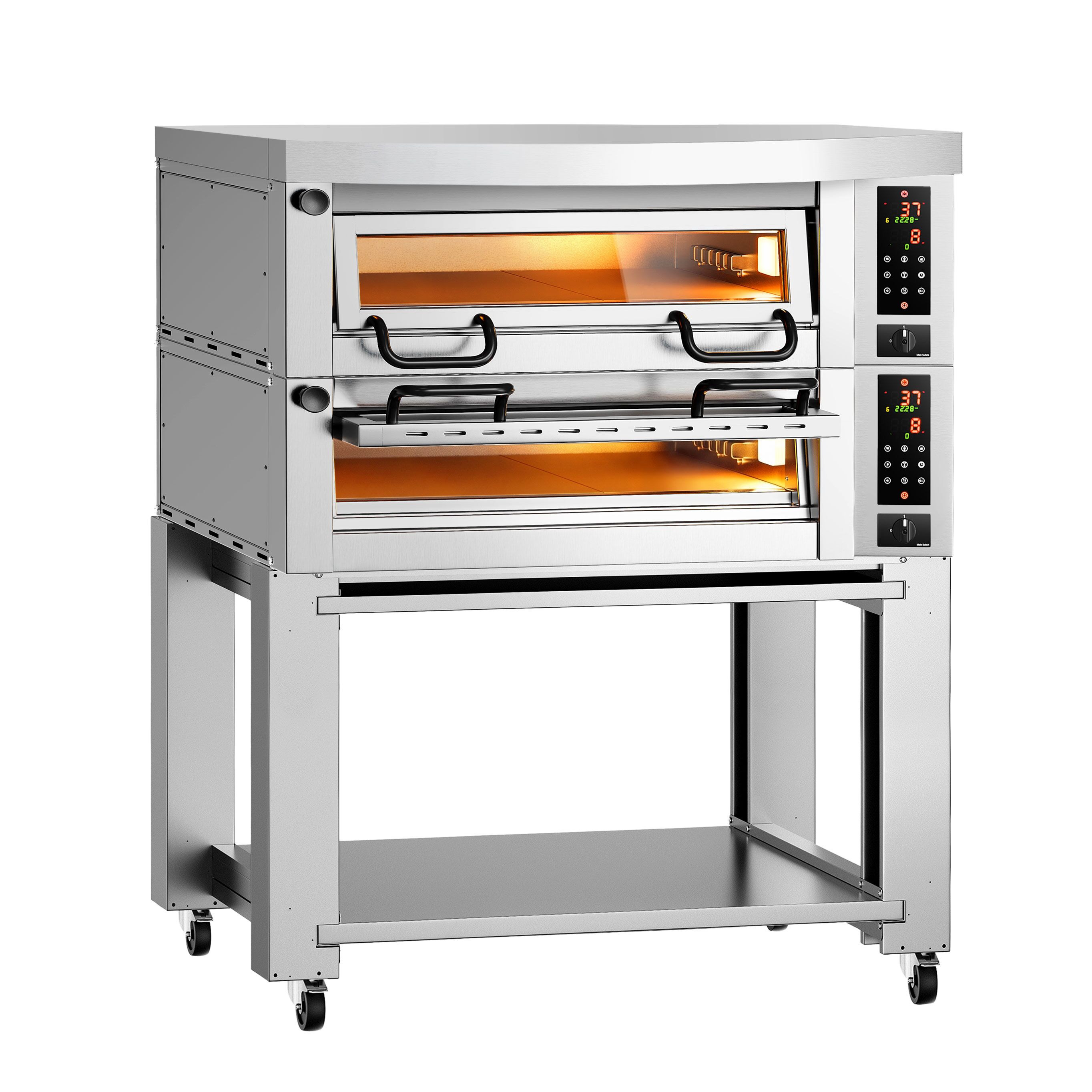 Elektro Pizzaofen Power - 4+4x 34cm - Digital - inkl. Haube, Untergestell & Rollen