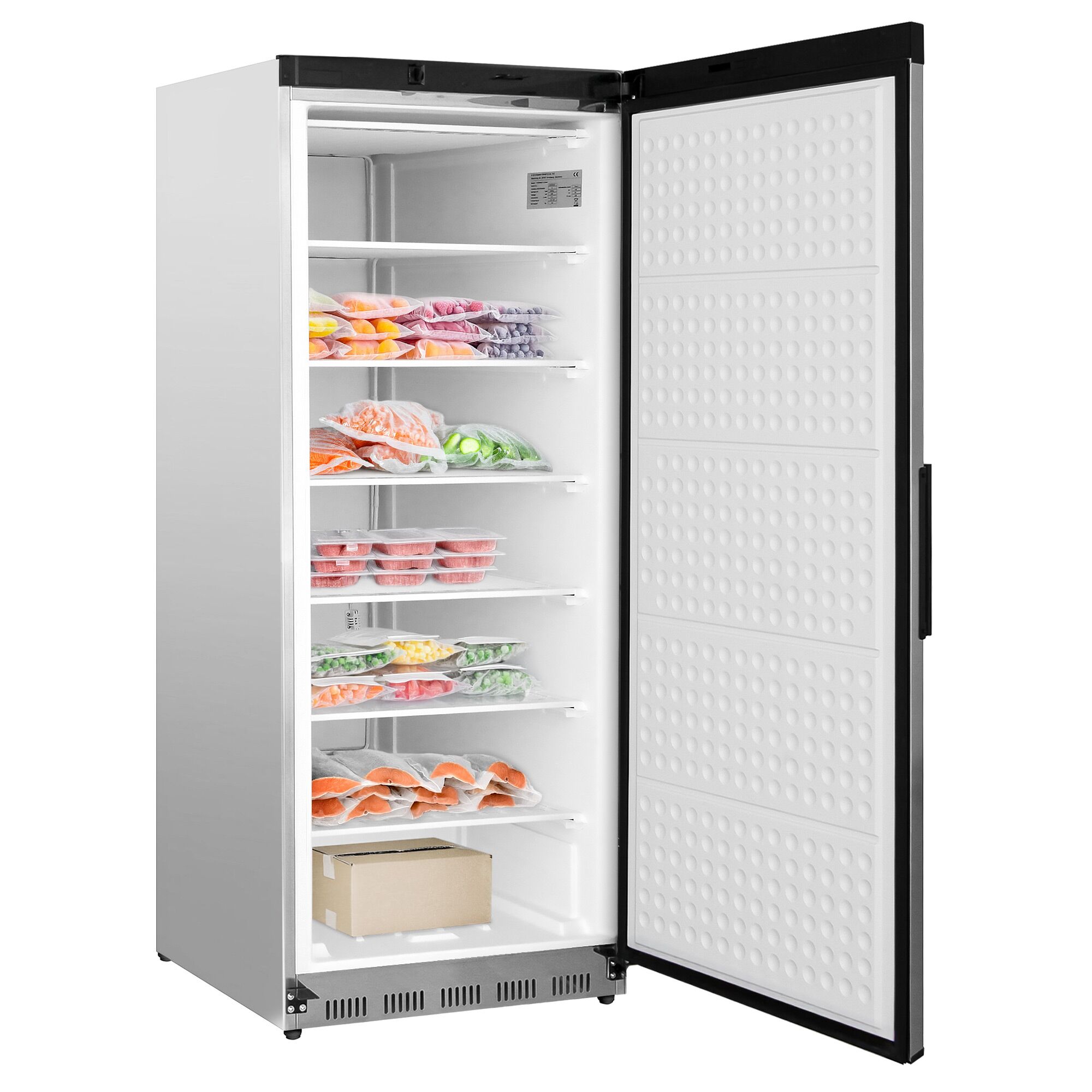 Frysskåp i rostfritt stål PREMIUM - 600 l - −25/−10 °C - 1 dörr - 6 hyllor