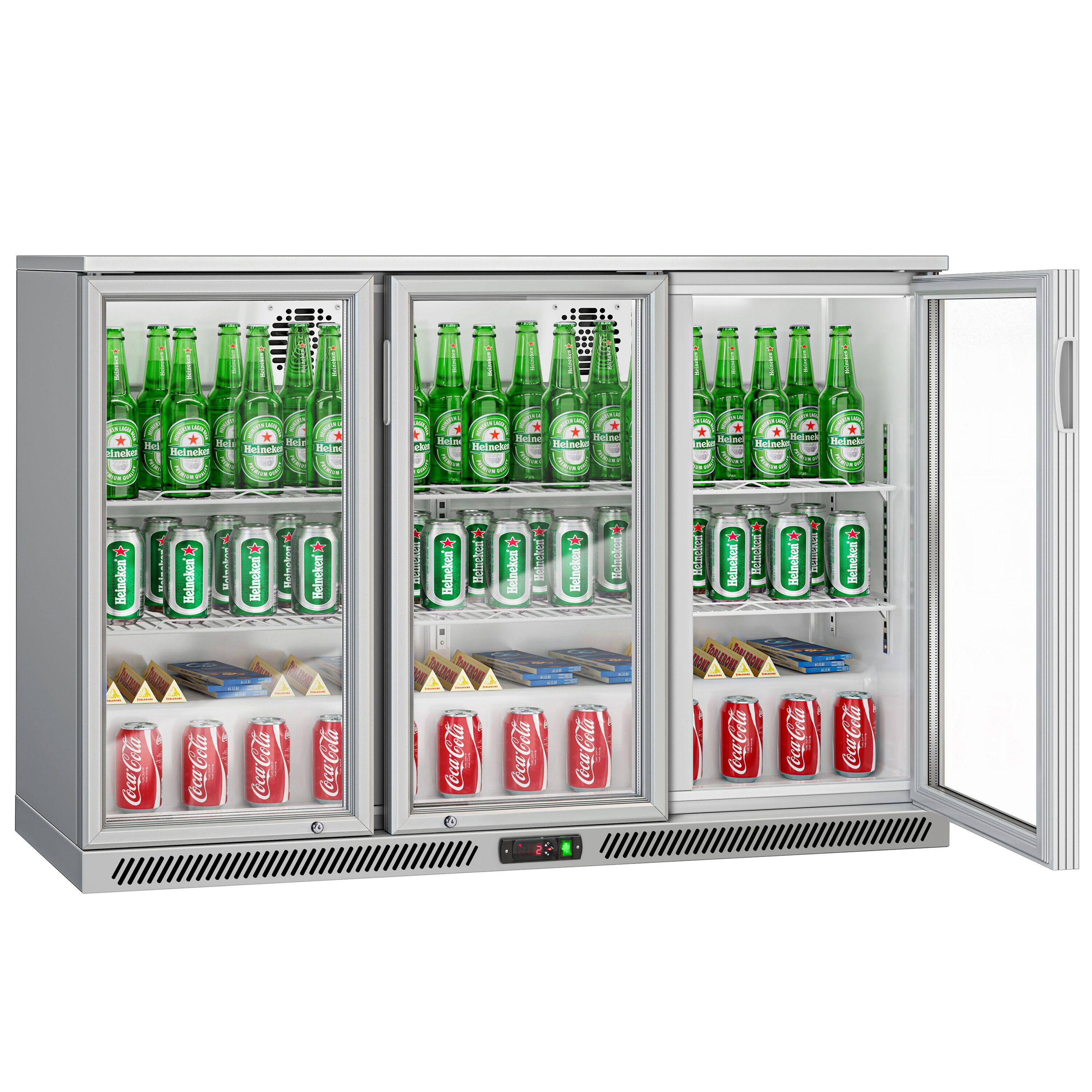 Réfrigérateur de bar – 1350 mm – 320 litres – avec 3 portes vitrées battantes – Gris