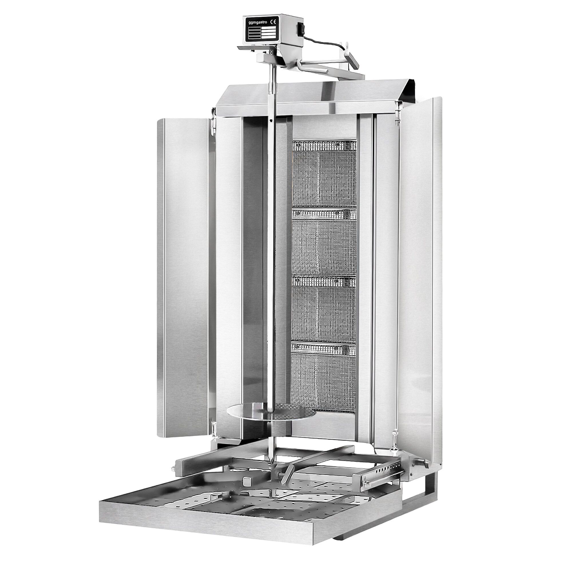 Gas Doner Kebab Grill (Shawarma/Gyros) - 4 Burner - up to 60kg - 13kW - Countertop - incl. 2 splash guards & 2 double doors
