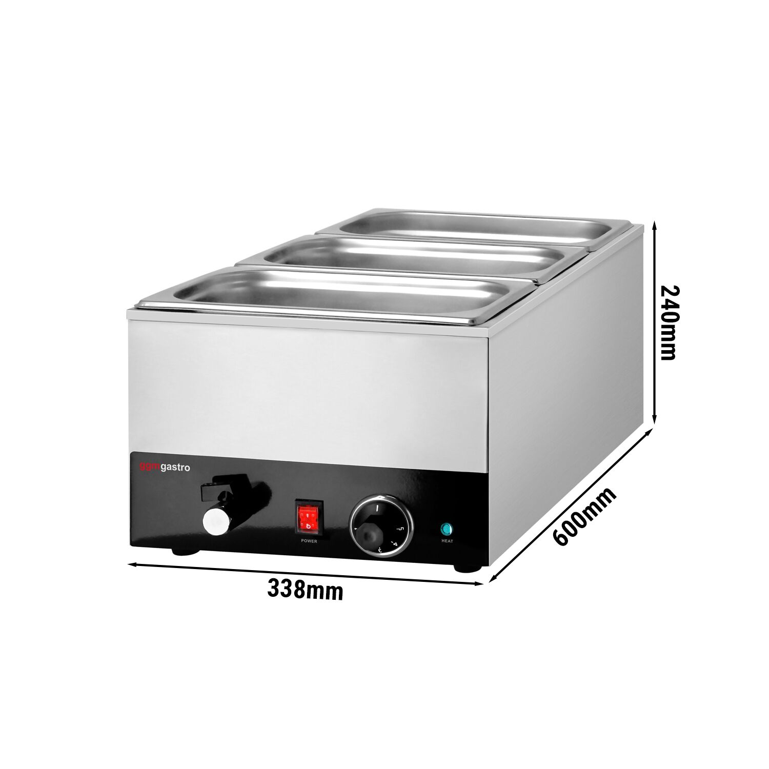 Bain-marie électrique – 1,2 kW – GN 1/1 avec hauteur de 150 mm – avec robinet de vidange