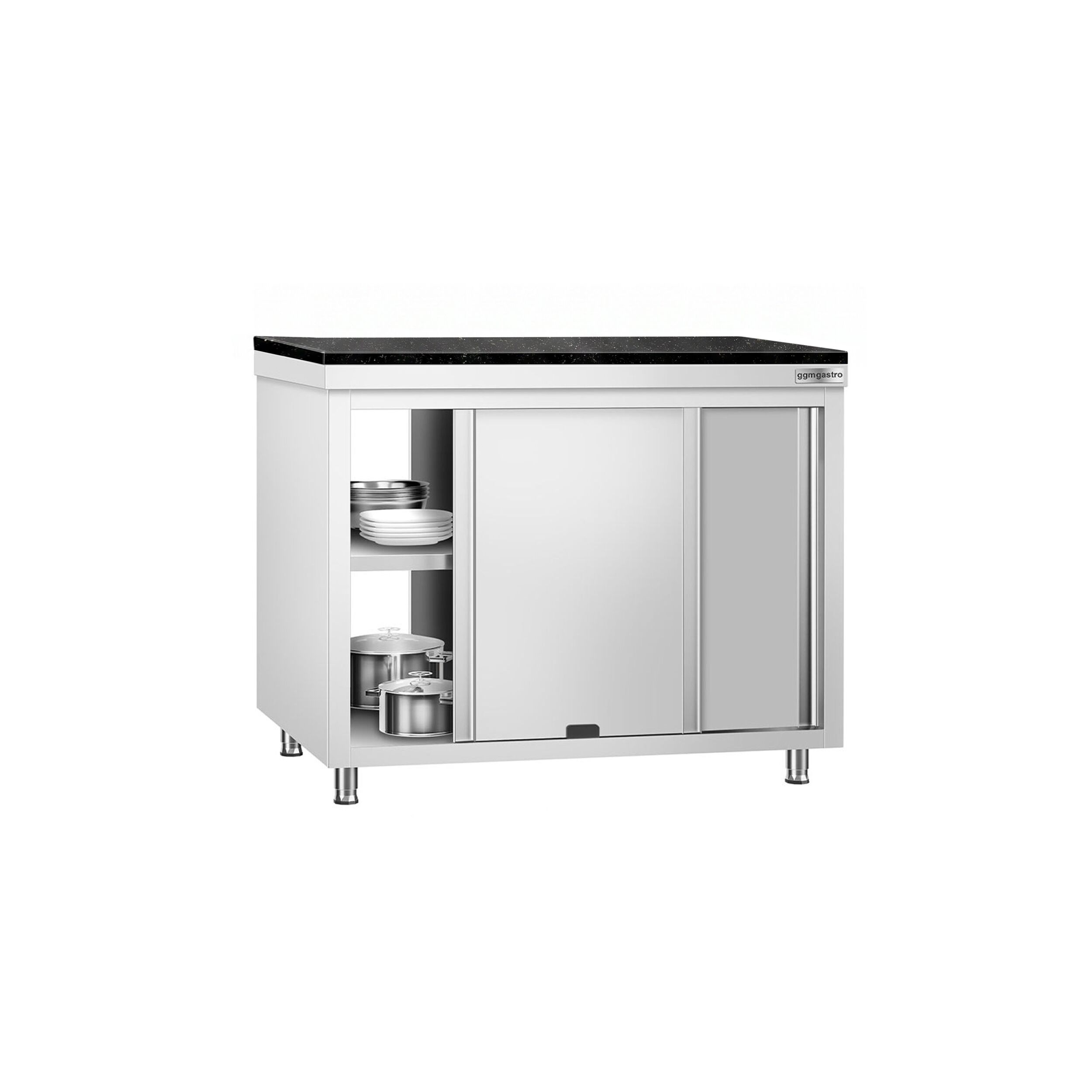 Roestvrijstalen werkkast PREMIUM - 1200 x 600 mm - met doorgeefluik - incl. granieten werkblad