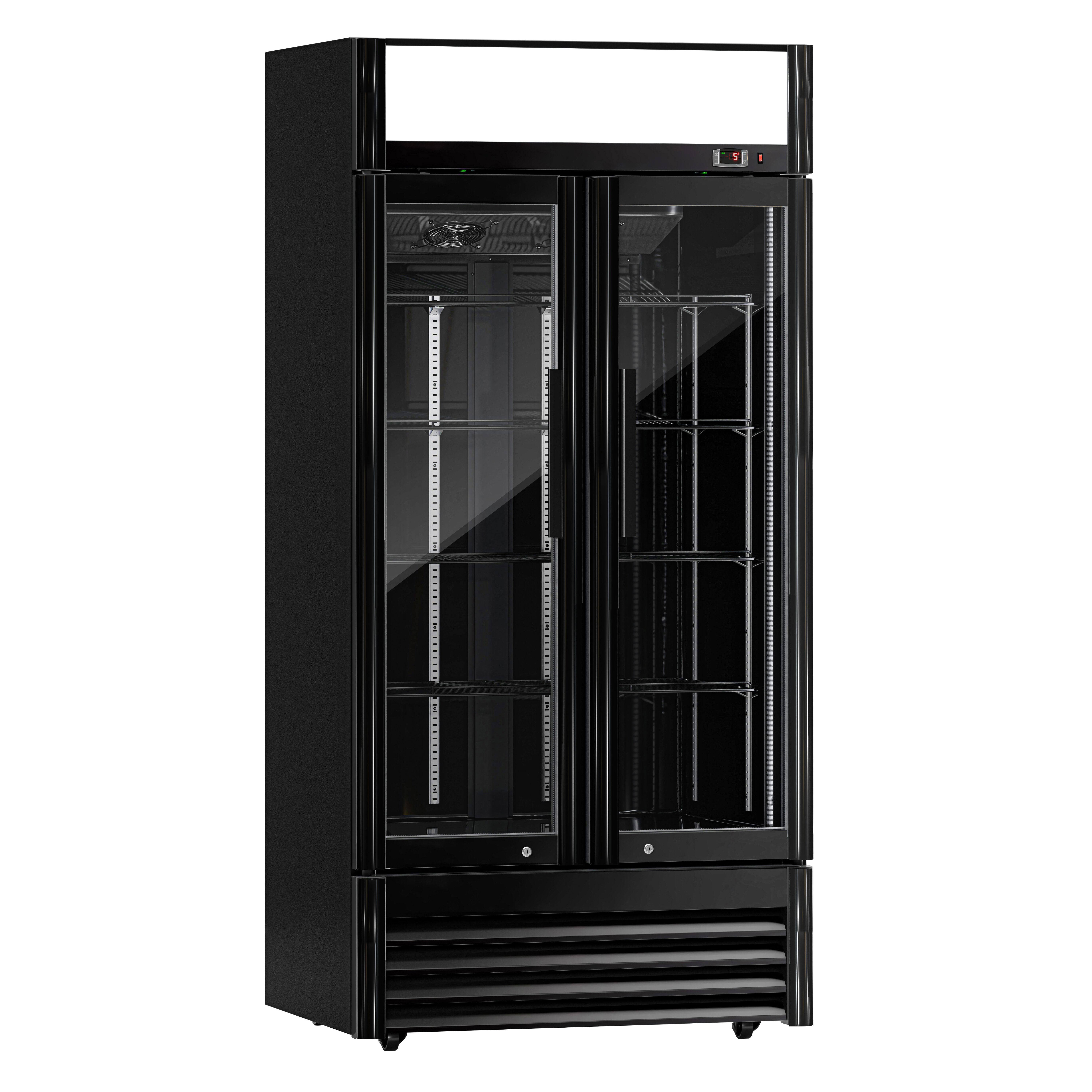 Vitrine réfrigérée à boissons - 925mm - 630 L - 2 portes vitrées - éclairage LED - thermostat numérique - Noir - +2 à +8 °C
