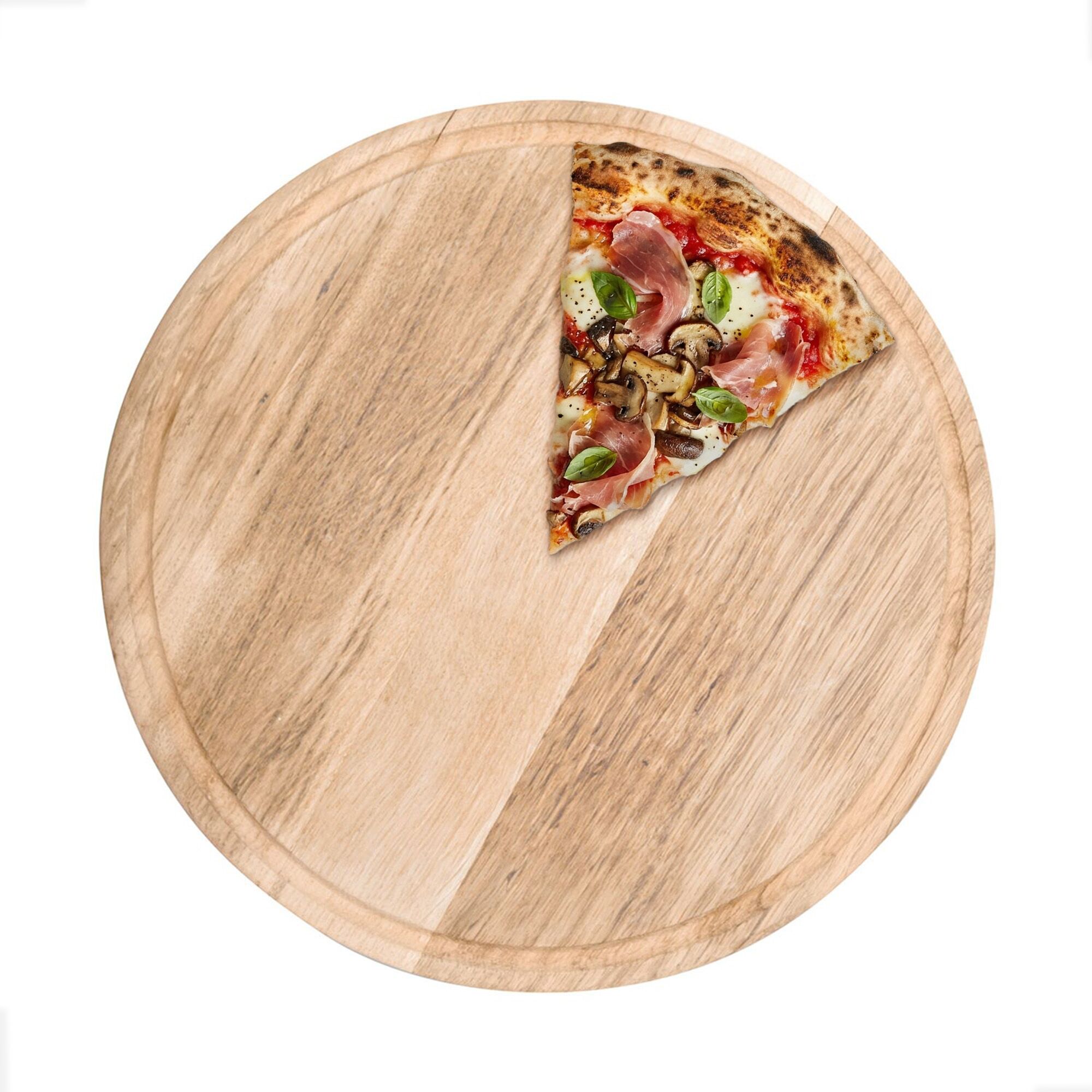 Assiette à Pizza - Bois - Ø 340 mm - Avec Rainure à Jus